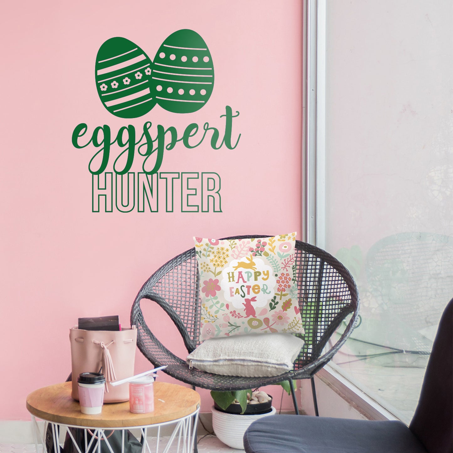 Easter Day Vinyl Wall Art Decal - Eggspert Hunter - 25" x 23" - Eggs Resurrection Sunday Pascha Holiday Modern Cute Home Living Room Bedroom Apartment Nursery Playroom Decor