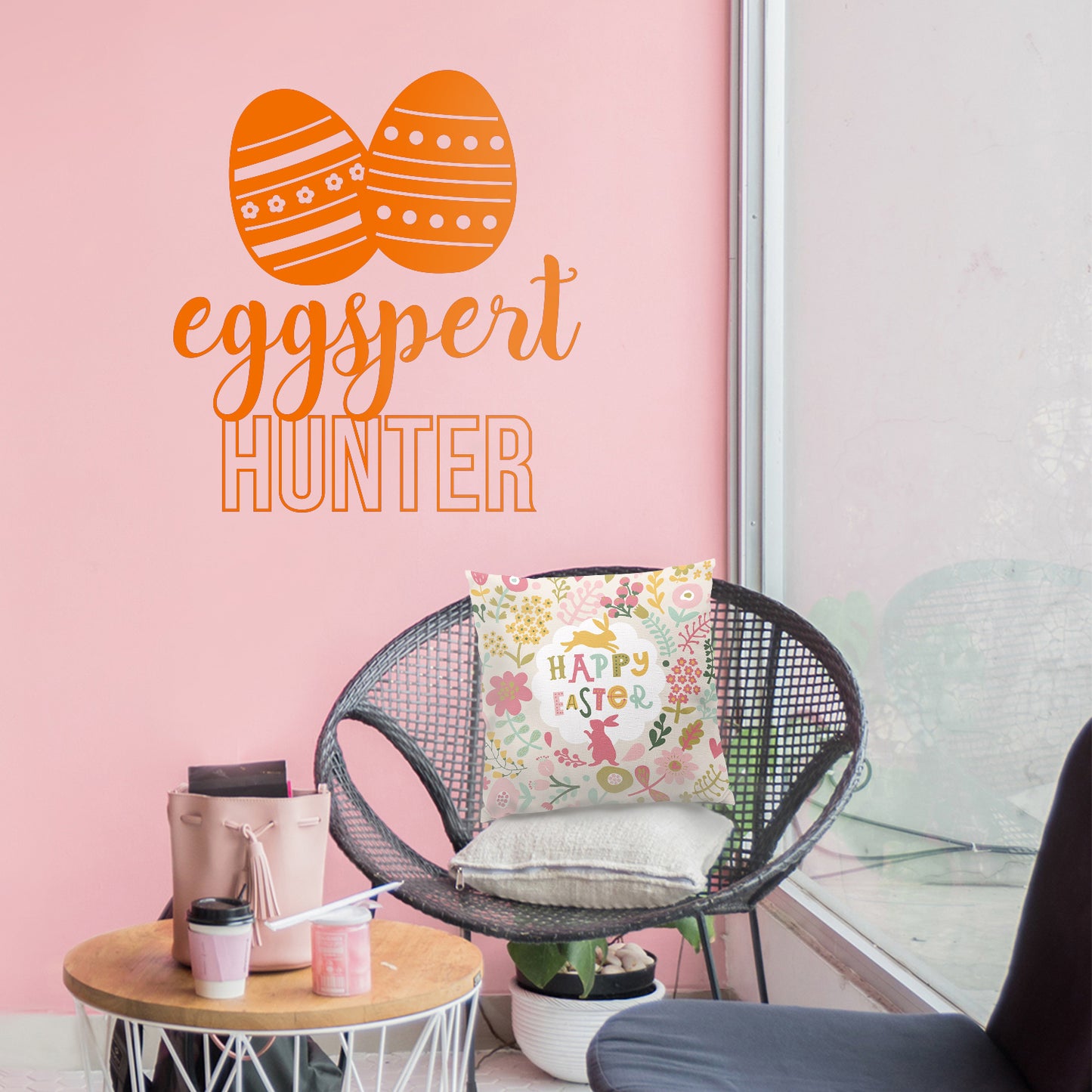 Easter Day Vinyl Wall Art Decal - Eggspert Hunter - 25" x 23" - Eggs Resurrection Sunday Pascha Holiday Modern Cute Home Living Room Bedroom Apartment Nursery Playroom Decor