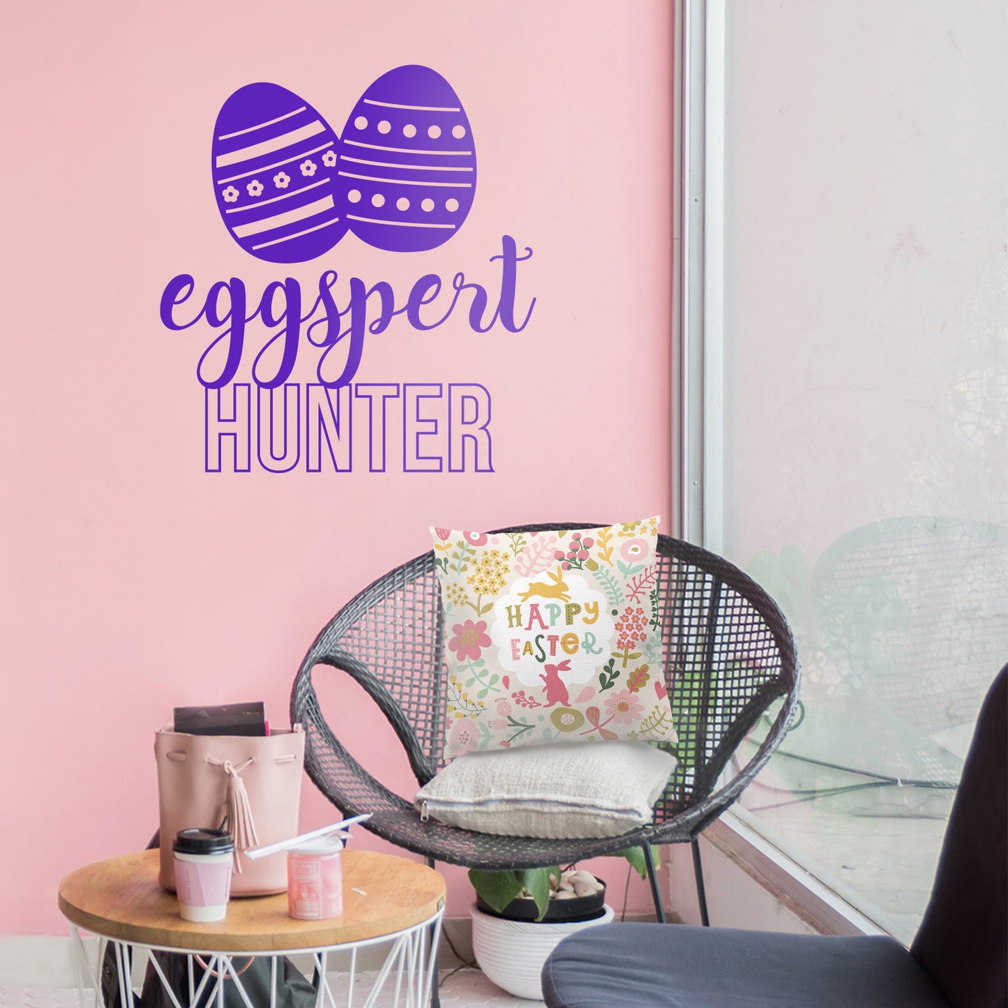 Easter Day Vinyl Wall Art Decal - Eggspert Hunter - 25" x 23" - Eggs Resurrection Sunday Pascha Holiday Modern Cute Home Living Room Bedroom Apartment Nursery Playroom Decor