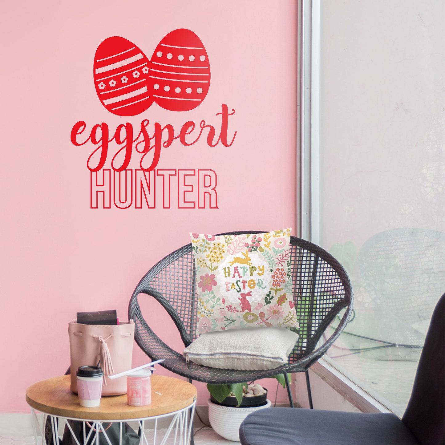 Easter Day Vinyl Wall Art Decal - Eggspert Hunter - 25" x 23" - Eggs Resurrection Sunday Pascha Holiday Modern Cute Home Living Room Bedroom Apartment Nursery Playroom Decor