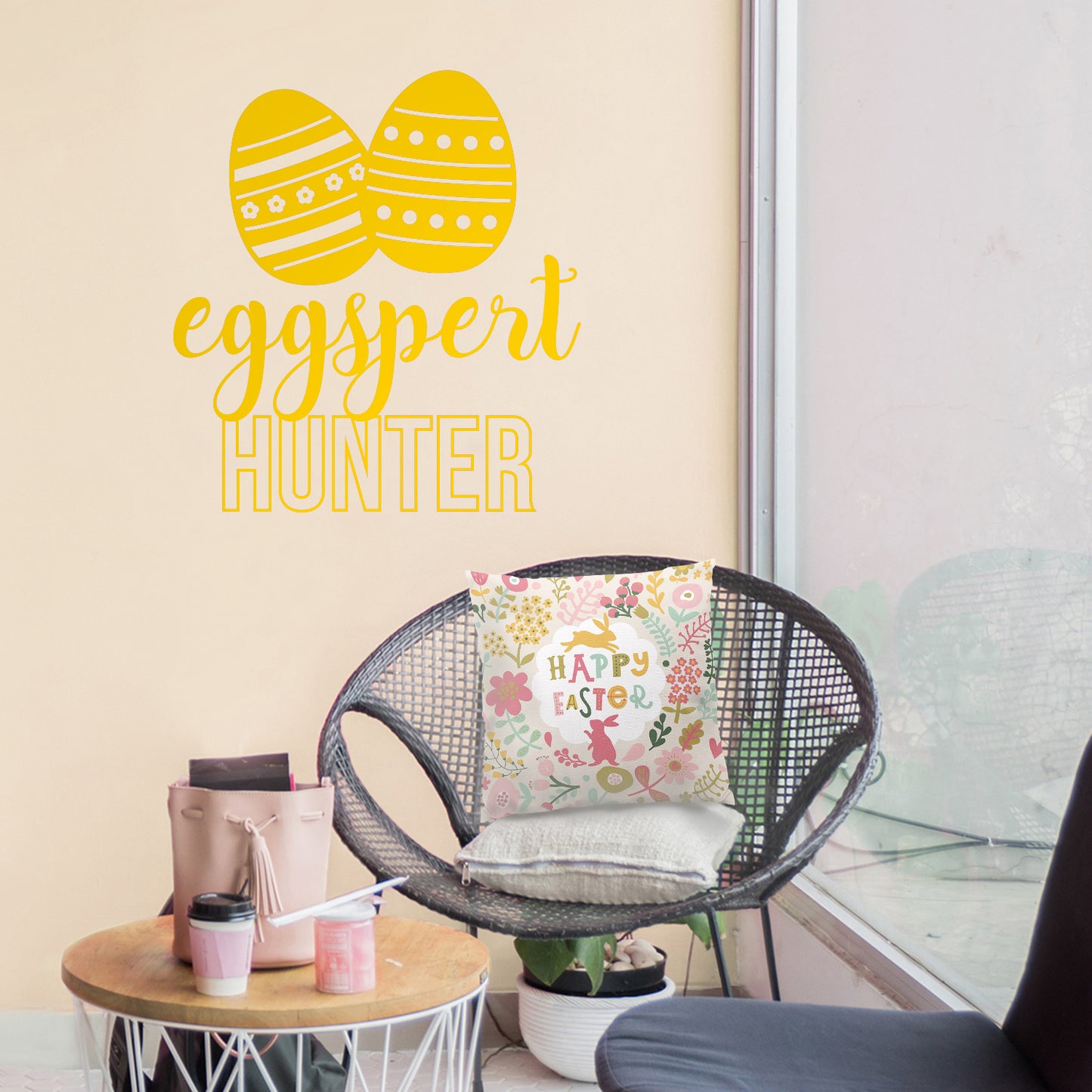 Easter Day Vinyl Wall Art Decal - Eggspert Hunter - 25" x 23" - Eggs Resurrection Sunday Pascha Holiday Modern Cute Home Living Room Bedroom Apartment Nursery Playroom Decor