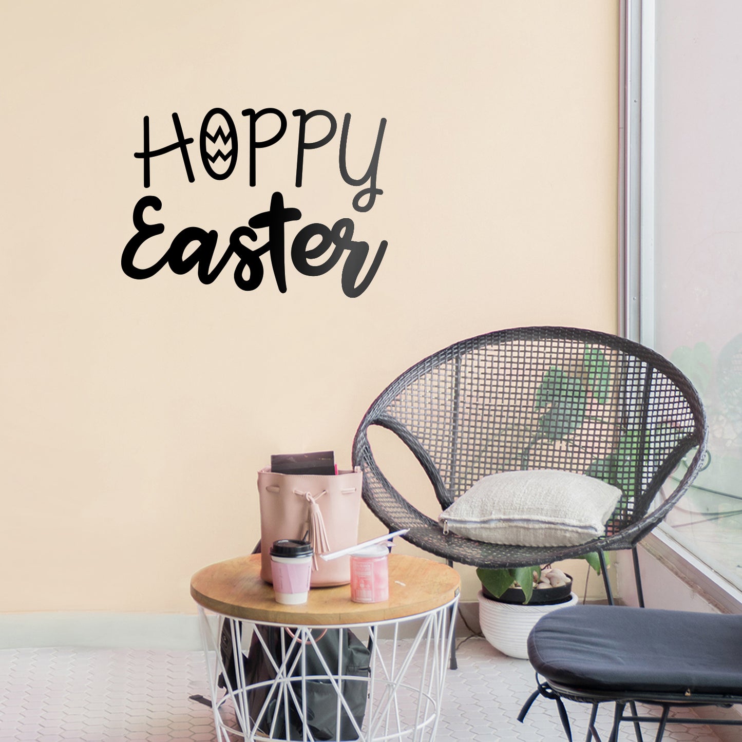 Easter Day Vinyl Wall Art Decal - Hoppy Easter - 16" x 22.5" - Resurrection Sunday Pascha Holiday Modern Church Home Living Room Bedroom Apartment Nursery Office Work Decor