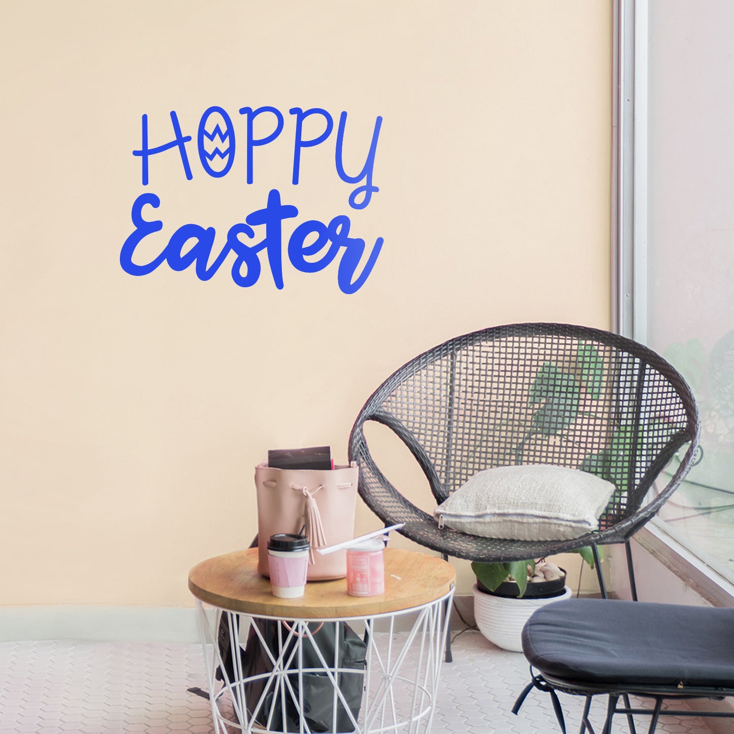 Easter Day Vinyl Wall Art Decal - Hoppy Easter - 16" x 22.5" - Resurrection Sunday Pascha Holiday Modern Church Home Living Room Bedroom Apartment Nursery Office Work Decor