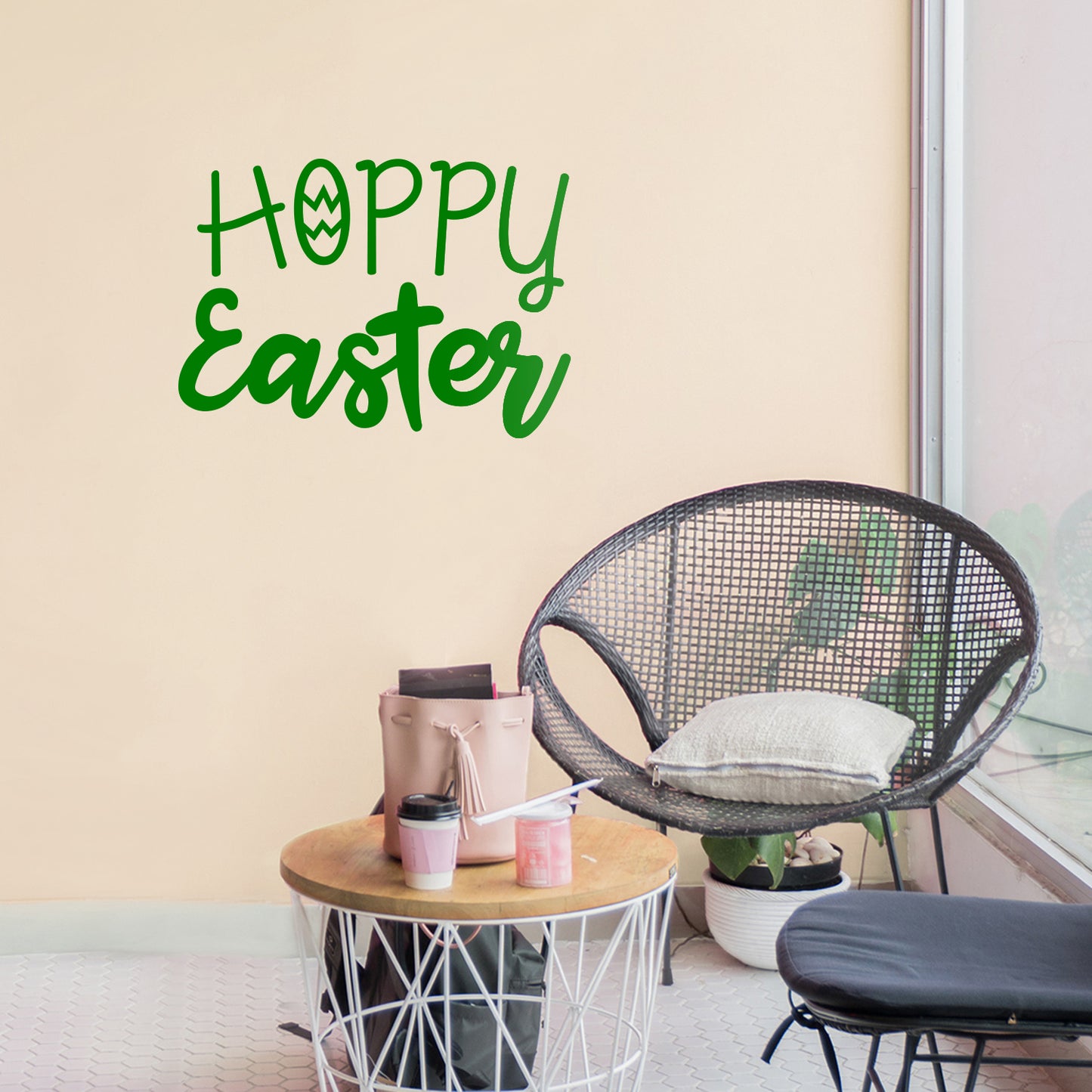 Easter Day Vinyl Wall Art Decal - Hoppy Easter - 16" x 22.5" - Resurrection Sunday Pascha Holiday Modern Church Home Living Room Bedroom Apartment Nursery Office Work Decor