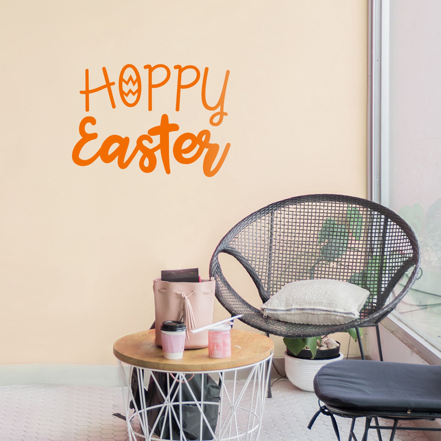 Easter Day Vinyl Wall Art Decal - Hoppy Easter - 16" x 22.5" - Resurrection Sunday Pascha Holiday Modern Church Home Living Room Bedroom Apartment Nursery Office Work Decor