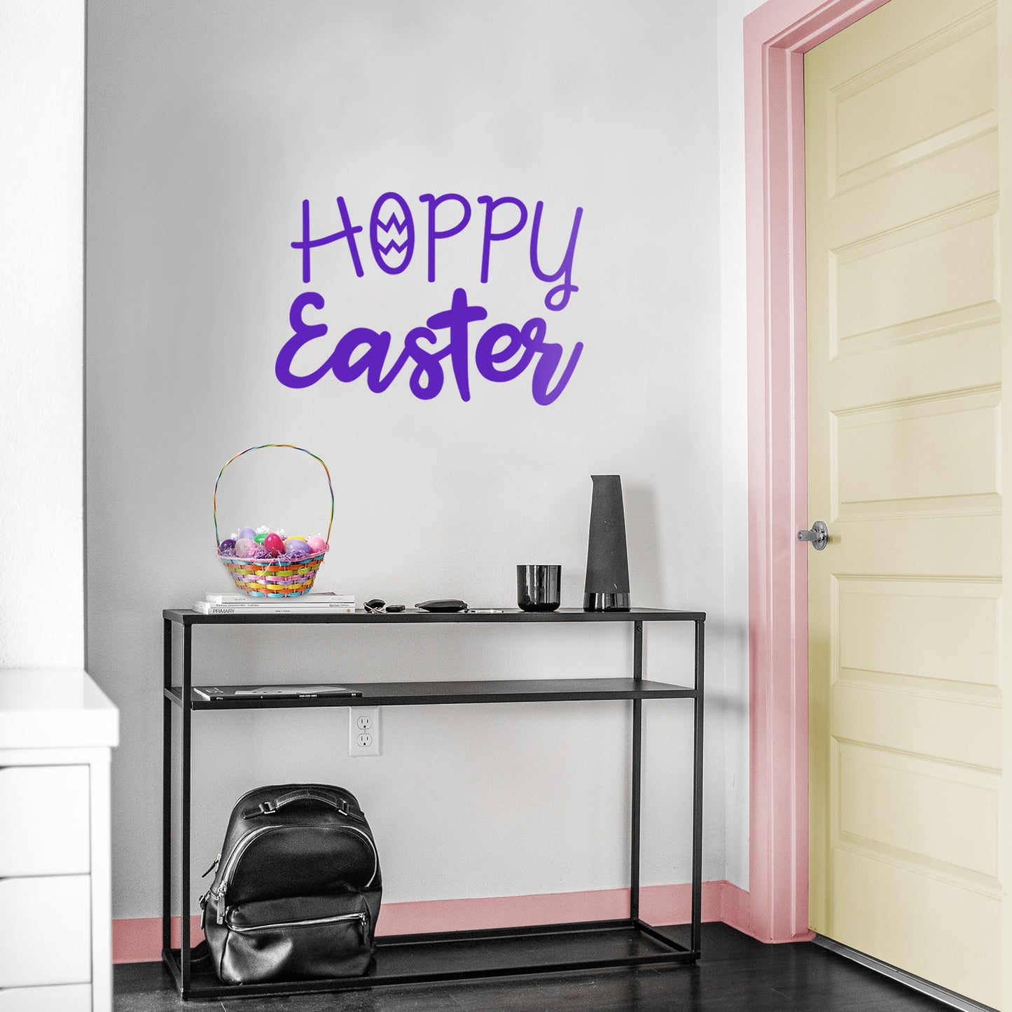 Easter Day Vinyl Wall Art Decal - Hoppy Easter - 16" x 22.5" - Resurrection Sunday Pascha Holiday Modern Church Home Living Room Bedroom Apartment Nursery Office Work Decor