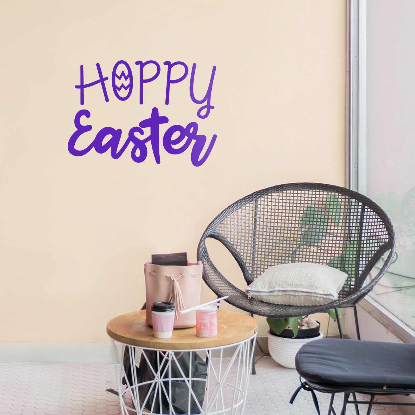Easter Day Vinyl Wall Art Decal - Hoppy Easter - 16" x 22.5" - Resurrection Sunday Pascha Holiday Modern Church Home Living Room Bedroom Apartment Nursery Office Work Decor
