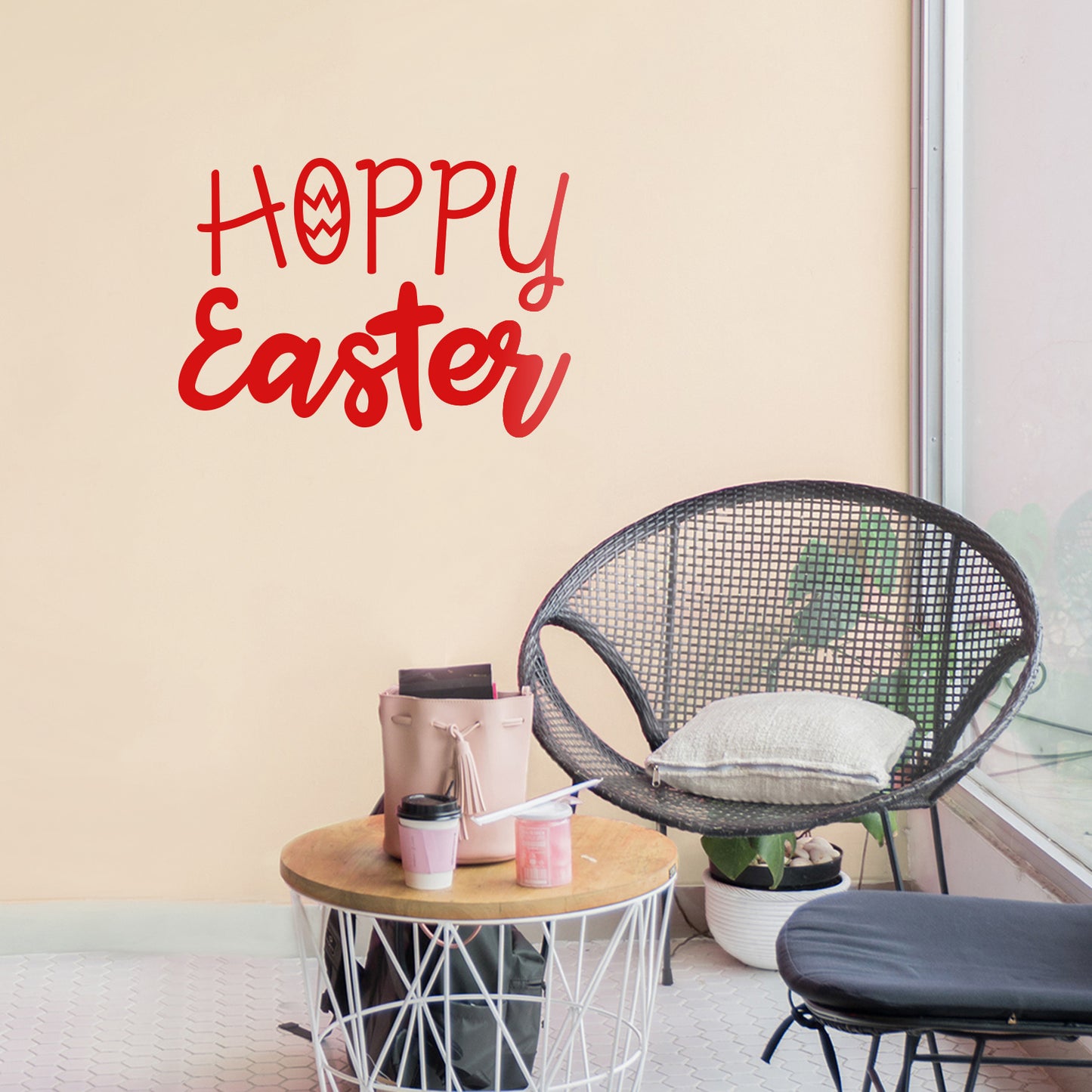 Easter Day Vinyl Wall Art Decal - Hoppy Easter - 16" x 22.5" - Resurrection Sunday Pascha Holiday Modern Church Home Living Room Bedroom Apartment Nursery Office Work Decor