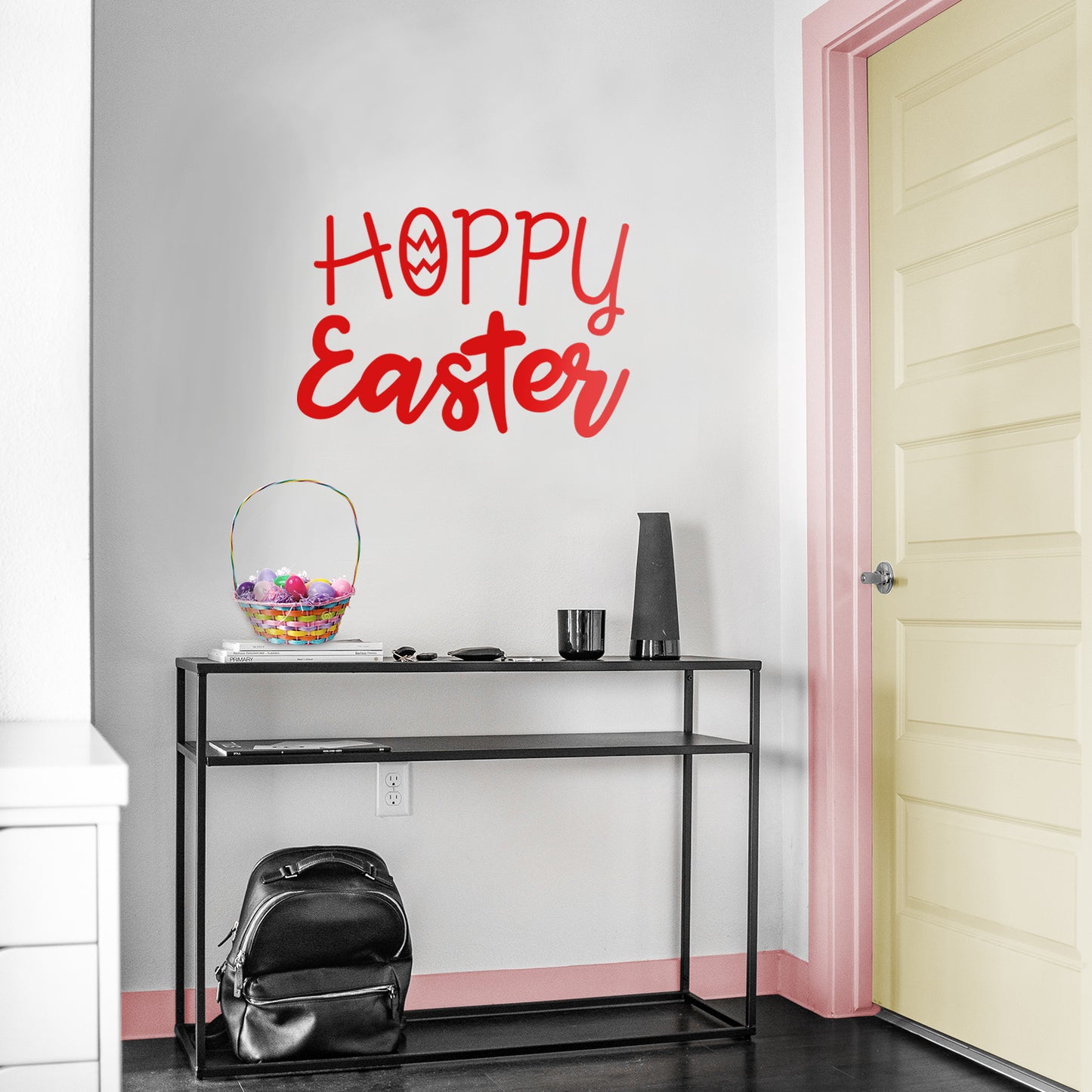 Easter Day Vinyl Wall Art Decal - Hoppy Easter - 16" x 22.5" - Resurrection Sunday Pascha Holiday Modern Church Home Living Room Bedroom Apartment Nursery Office Work Decor