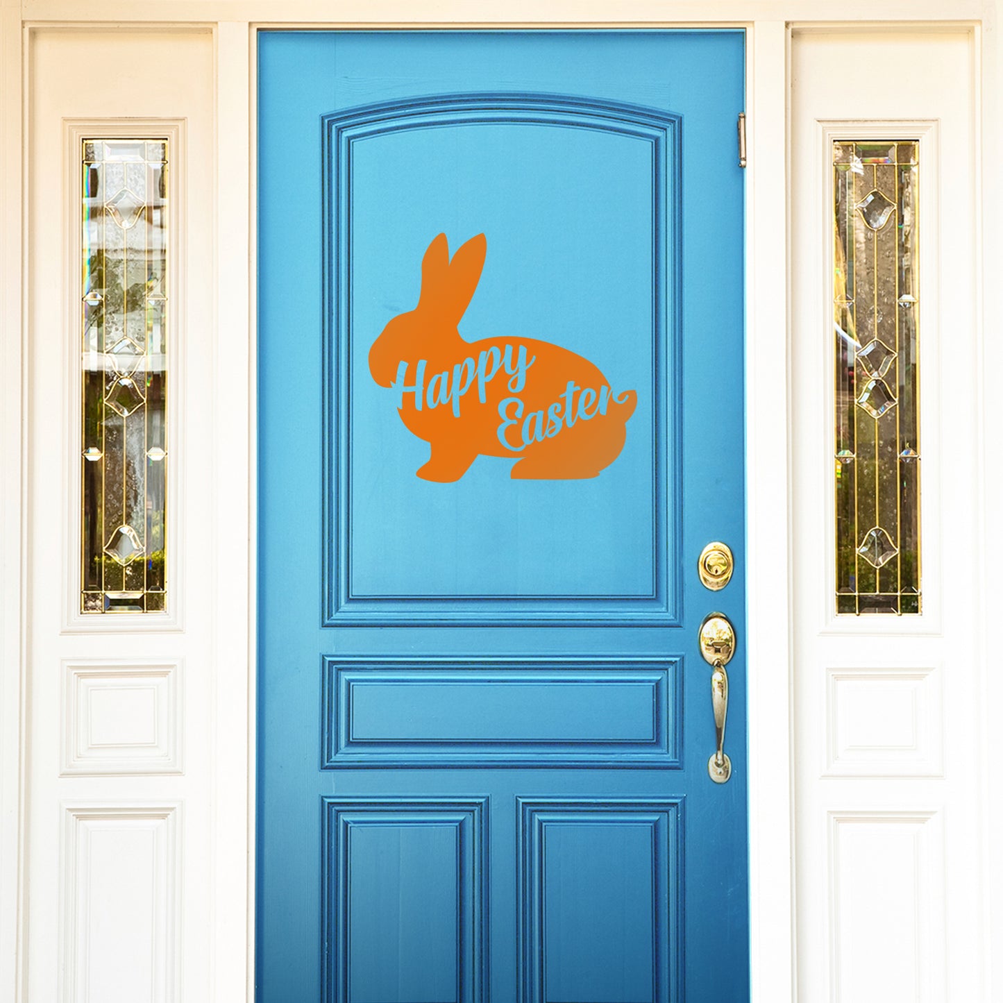 Easter Day Vinyl Wall Art Decal - Happy Easter Bunny - 16.83" x 18" - Cursive Resurrection Sunday Pascha Holiday Home Living Room Bedroom Apartment Nursery Office Work Decor