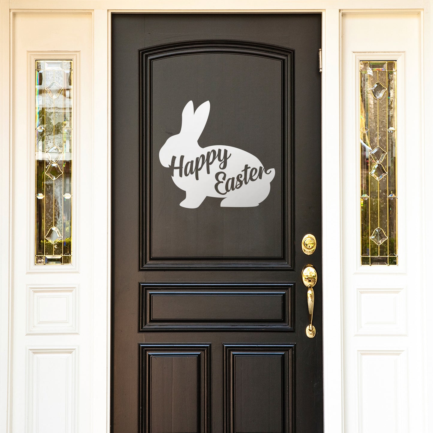 Easter Day Vinyl Wall Art Decal - Happy Easter Bunny - 16.83" x 18" - Cursive Resurrection Sunday Pascha Holiday Home Living Room Bedroom Apartment Nursery Office Work Decor