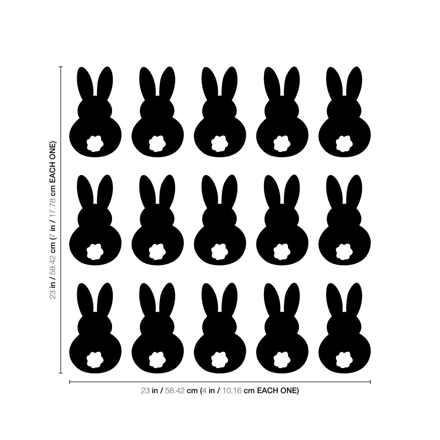 Set of 15 Easter Day Vinyl Wall Art Decals - Bunny Tails - 7" x 4" Each - Resurrection Sunday Pascha Holiday Cute Home Living Room Bedroom Apartment Office Work Nursery Decor