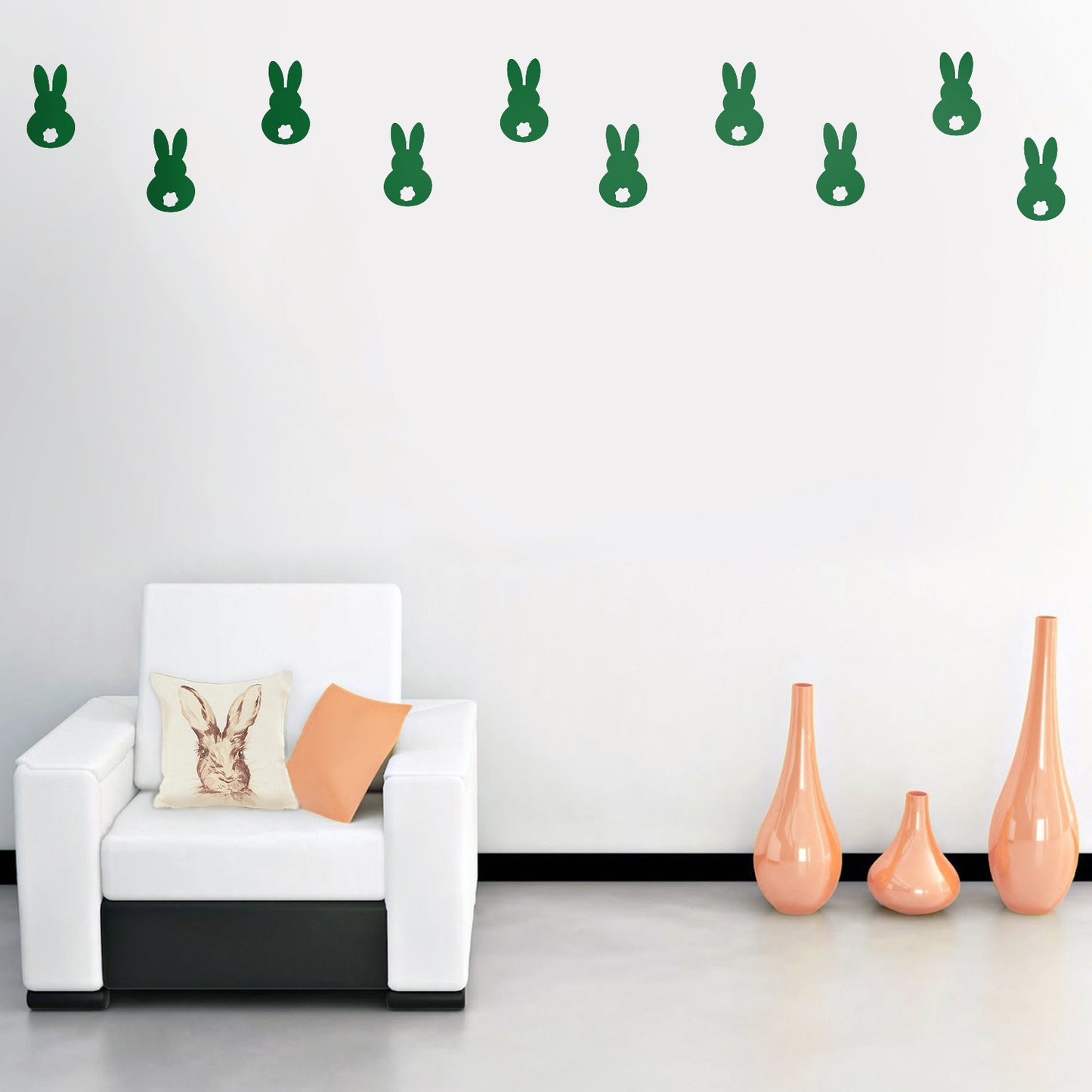 Set of 15 Easter Day Vinyl Wall Art Decals - Bunny Tails - 7" x 4" Each - Resurrection Sunday Pascha Holiday Cute Home Living Room Bedroom Apartment Office Work Nursery Decor