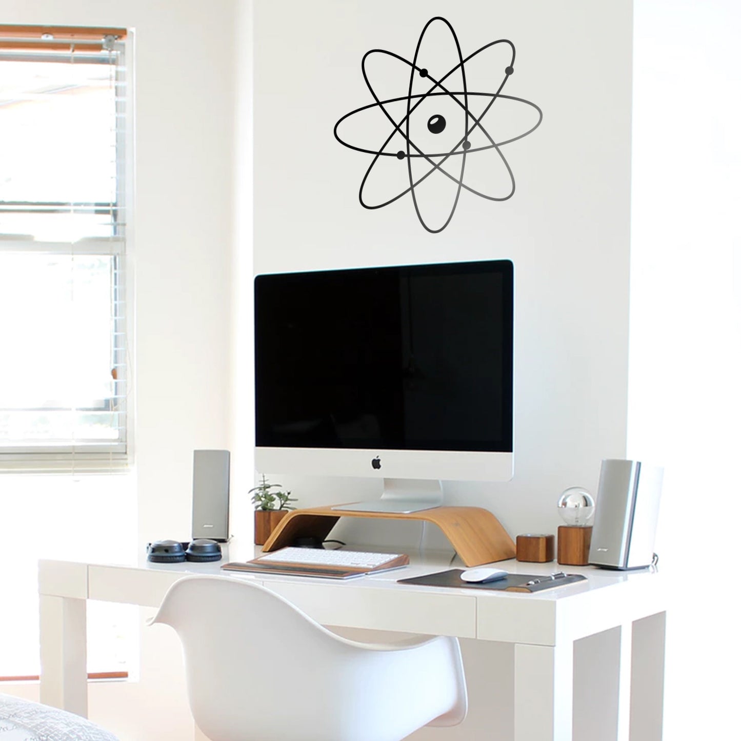 Vinyl Wall Art Decal - Atom - 23" x 23" - Modern Science Home Apartment Workplace Classroom Decor - Trendy Geometric Design for Living Room Bedroom Indoor Office School