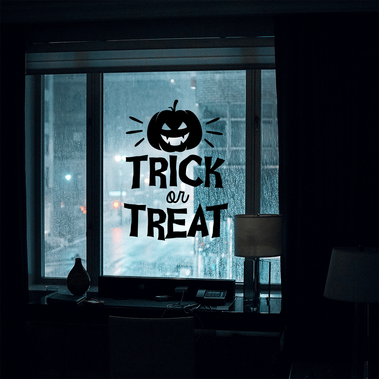 Vinyl Wall Art Decal - Trick Or Treat Pumpkin - 23" x 17" - Trendy Spooky Halloween Quote for Home Entryway Front Door Store Coffee Shop Restaurant Seasonal Decoration Sticker