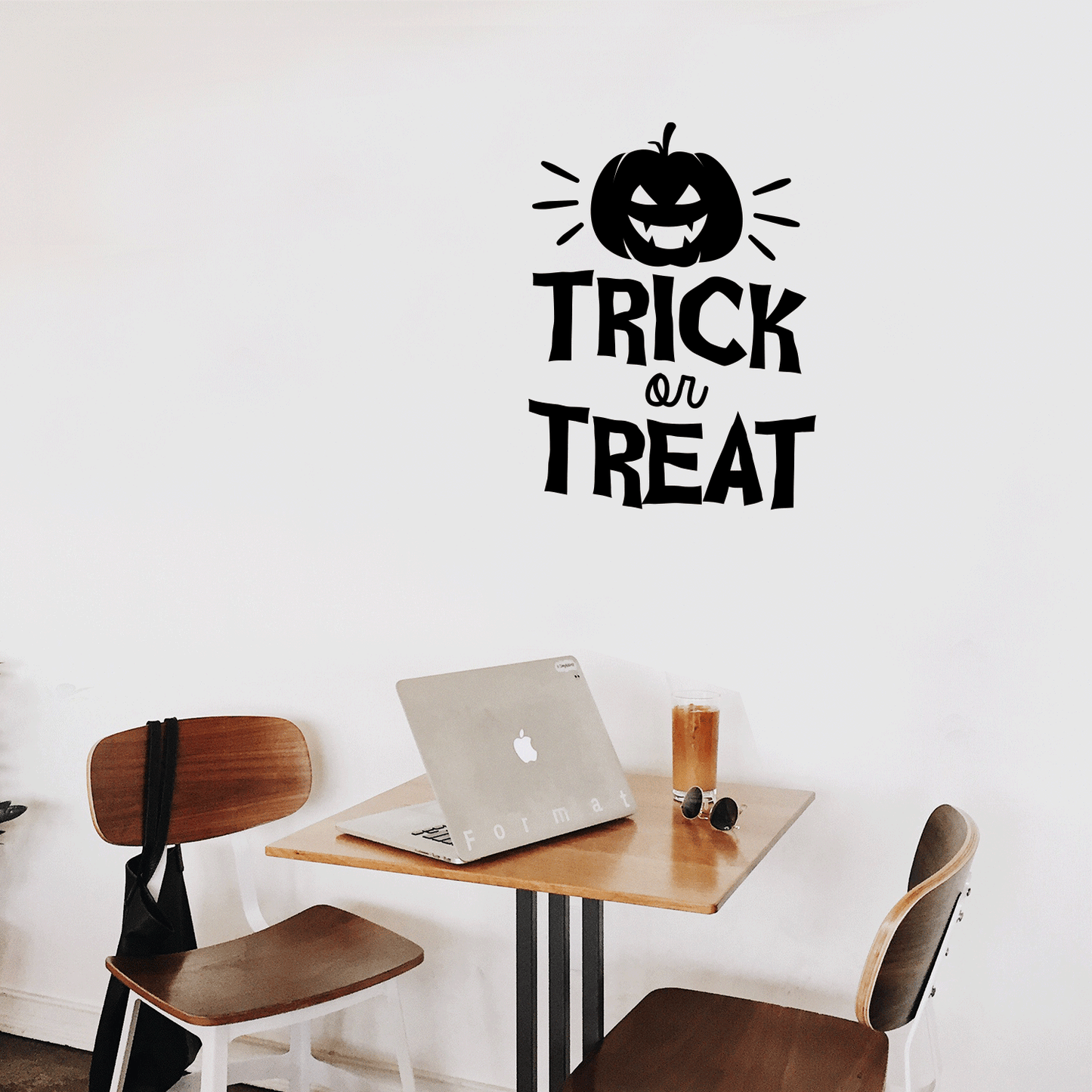 Vinyl Wall Art Decal - Trick Or Treat Pumpkin - 23" x 17" - Trendy Spooky Halloween Quote for Home Entryway Front Door Store Coffee Shop Restaurant Seasonal Decoration Sticker
