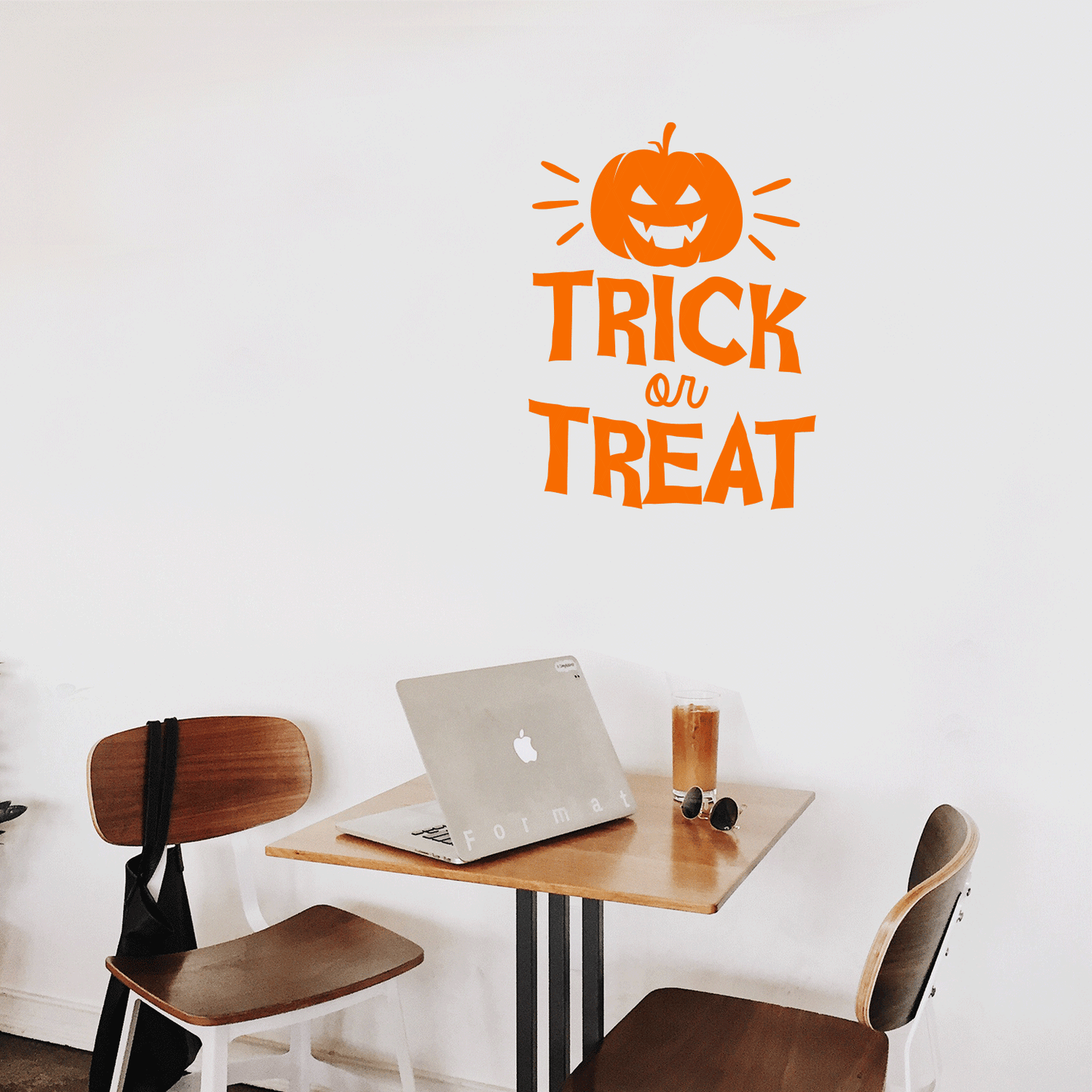 Vinyl Wall Art Decal - Trick Or Treat Pumpkin - 23" x 17" - Trendy Spooky Halloween Quote for Home Entryway Front Door Store Coffee Shop Restaurant Seasonal Decoration Sticker
