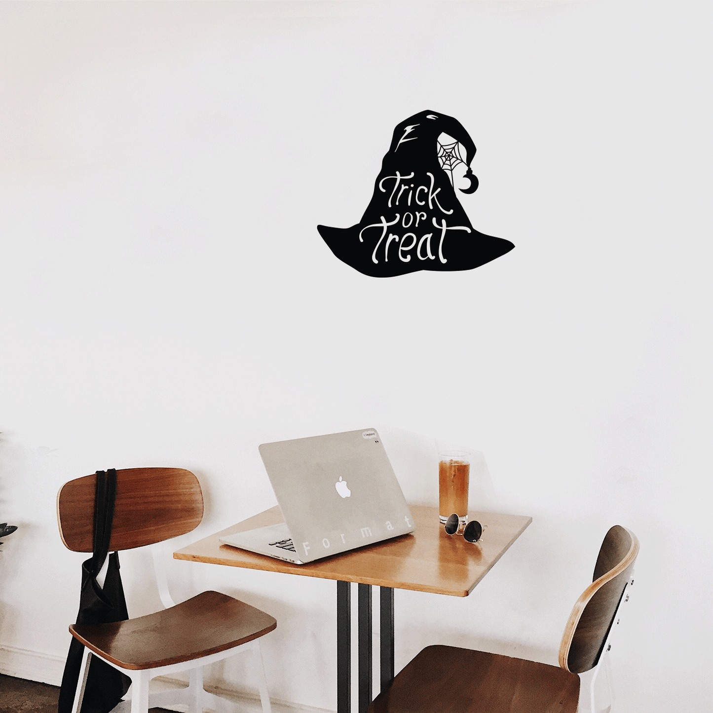Vinyl Wall Art Decal - Trick Or Treat Magic Hat - 17" x 20" - Trendy Spooky Halloween Quote for Home Entryway Front Door Store Coffee Shop Restaurant Seasonal Decoration Sticker