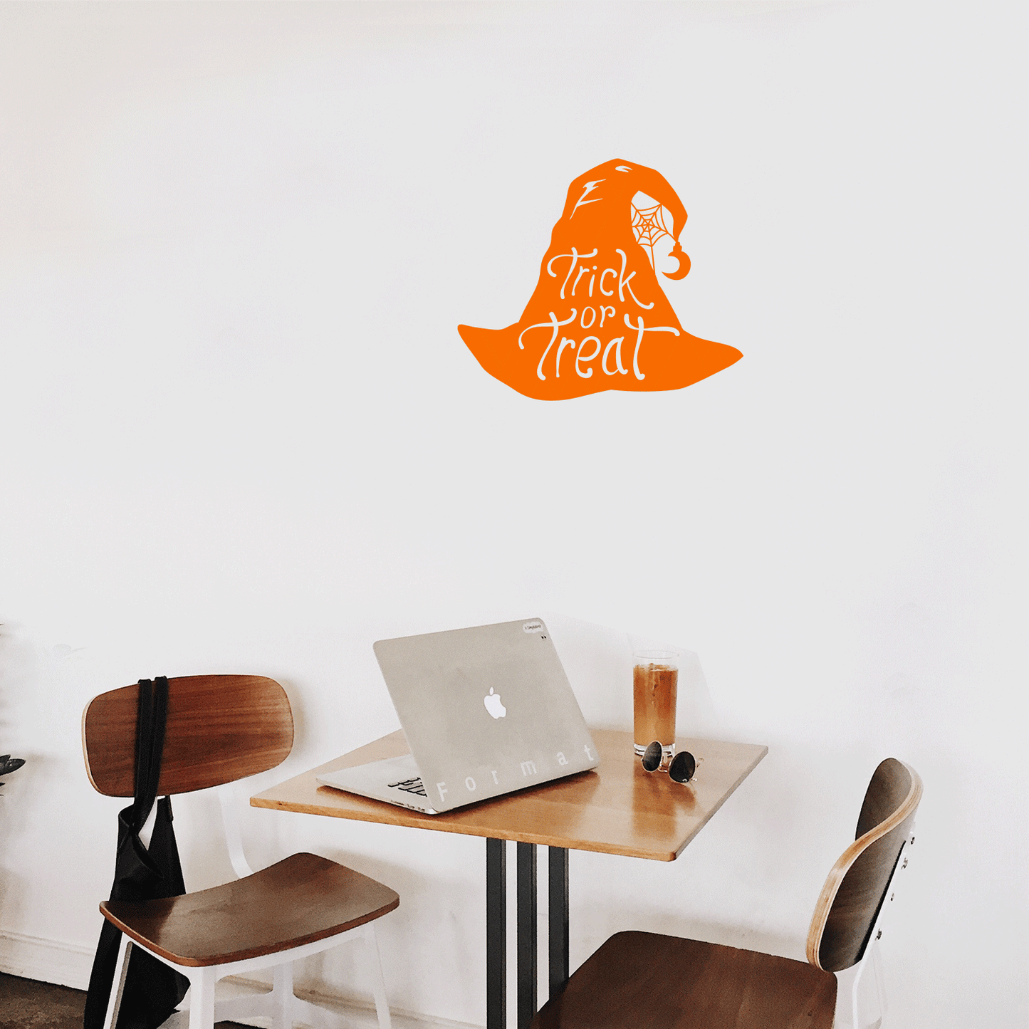 Vinyl Wall Art Decal - Trick Or Treat Magic Hat - 17" x 20" - Trendy Spooky Halloween Quote for Home Entryway Front Door Store Coffee Shop Restaurant Seasonal Decoration Sticker