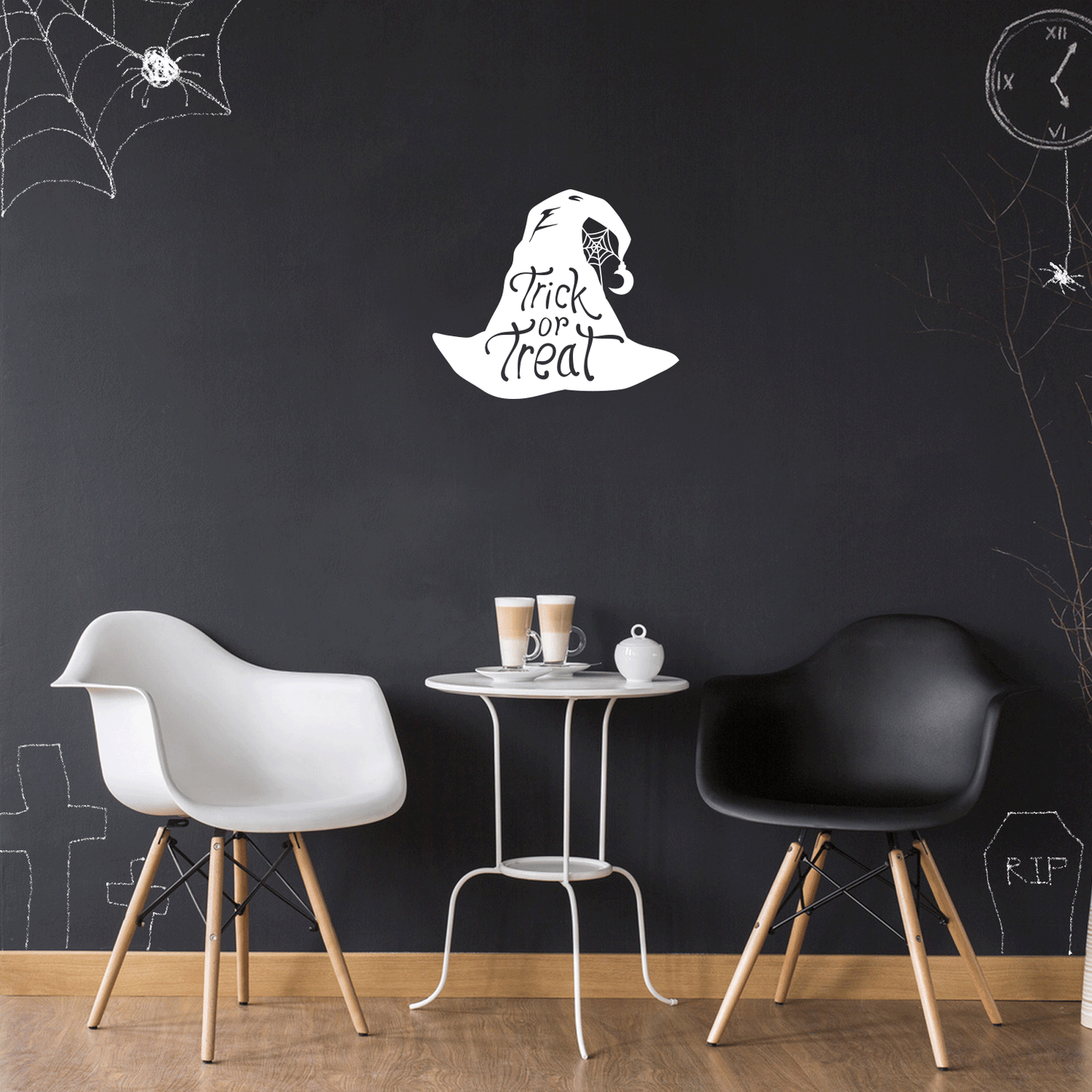 Vinyl Wall Art Decal - Trick Or Treat Magic Hat - 17" x 20" - Trendy Spooky Halloween Quote for Home Entryway Front Door Store Coffee Shop Restaurant Seasonal Decoration Sticker