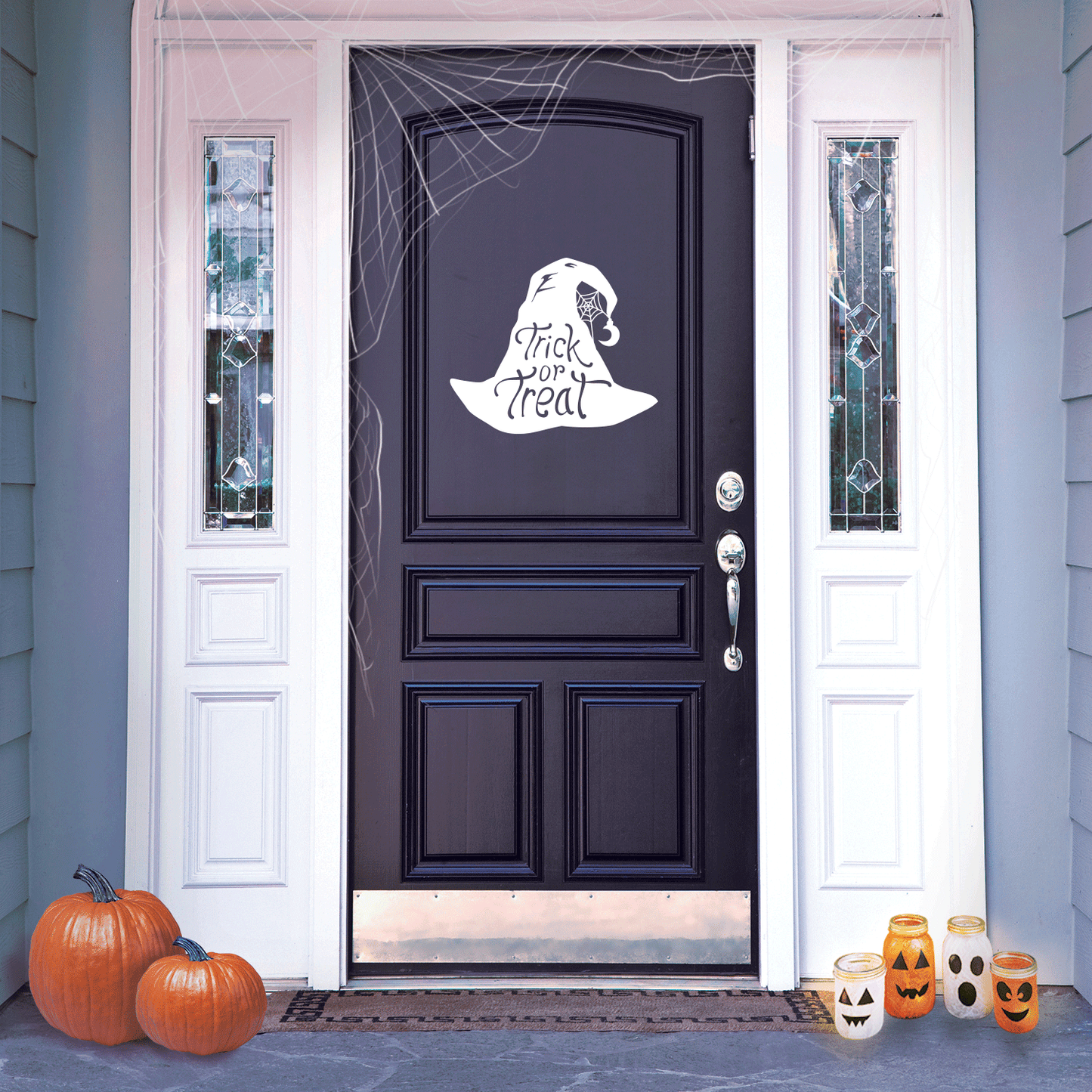 Vinyl Wall Art Decal - Trick Or Treat Magic Hat - 17" x 20" - Trendy Spooky Halloween Quote for Home Entryway Front Door Store Coffee Shop Restaurant Seasonal Decoration Sticker