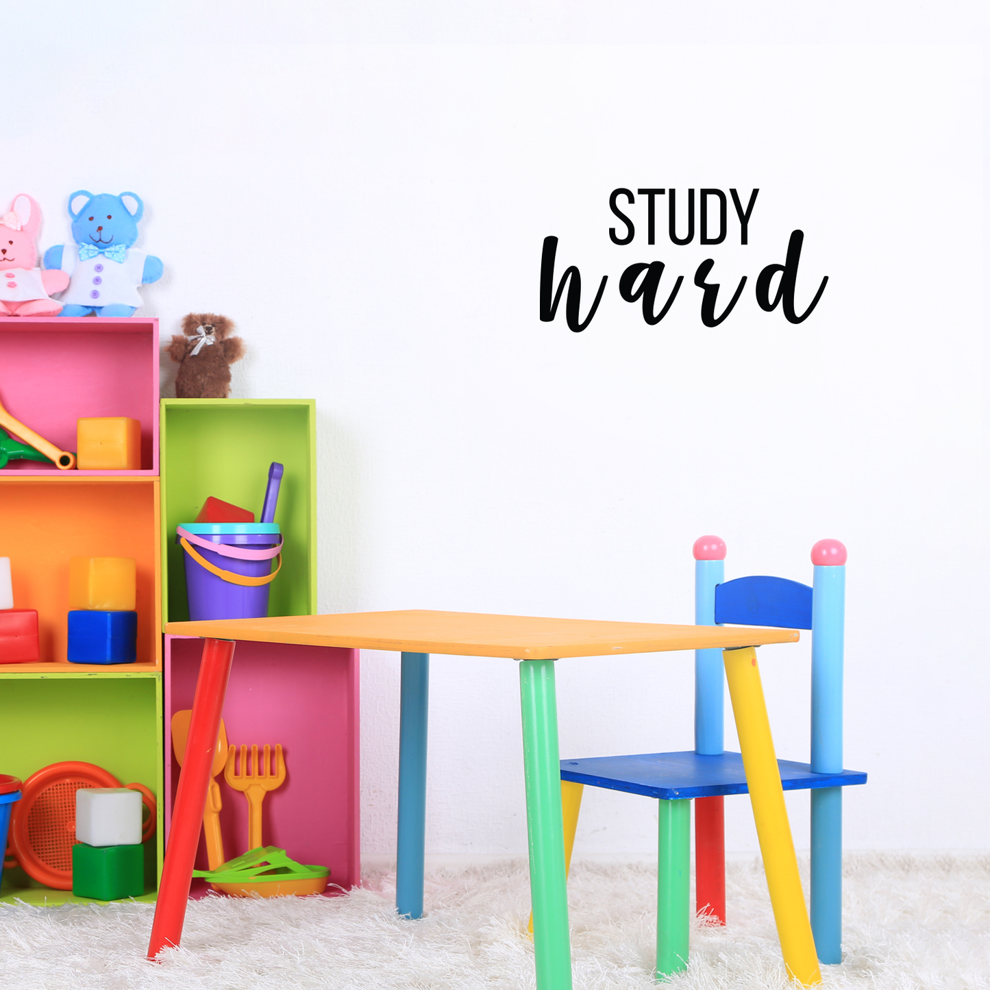 Vinyl Wall Art Decal - Study Hard - 11" x 22" - Modern Motivational Educational Quote Sticker for Teen Bedroom Home Closet Kids Room Work Office School Classroom Nursery Decor