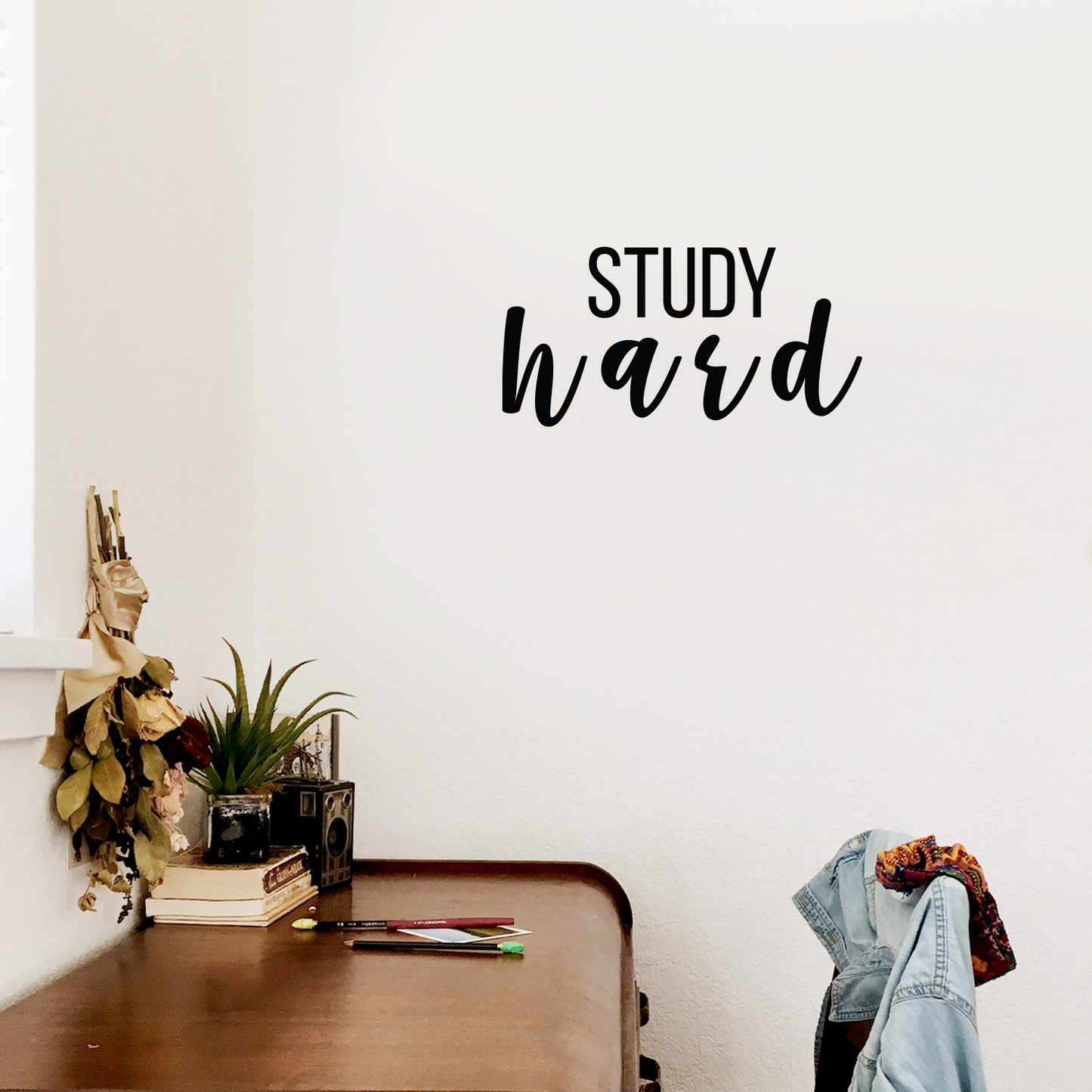 Vinyl Wall Art Decal - Study Hard - 11" x 22" - Modern Motivational Educational Quote Sticker for Teen Bedroom Home Closet Kids Room Work Office School Classroom Nursery Decor