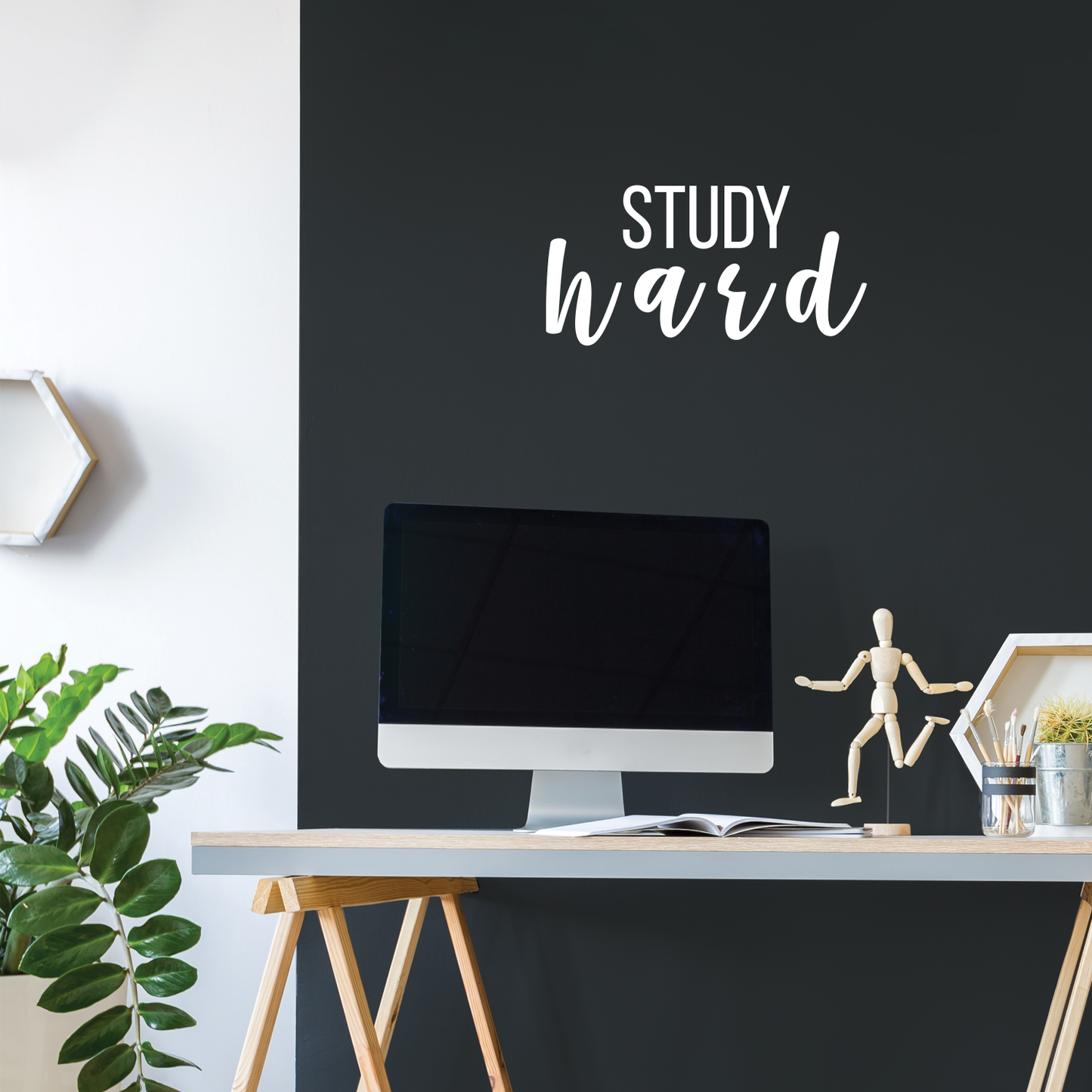 Vinyl Wall Art Decal - Study Hard - 11" x 22" - Modern Motivational Educational Quote Sticker for Teen Bedroom Home Closet Kids Room Work Office School Classroom Nursery Decor