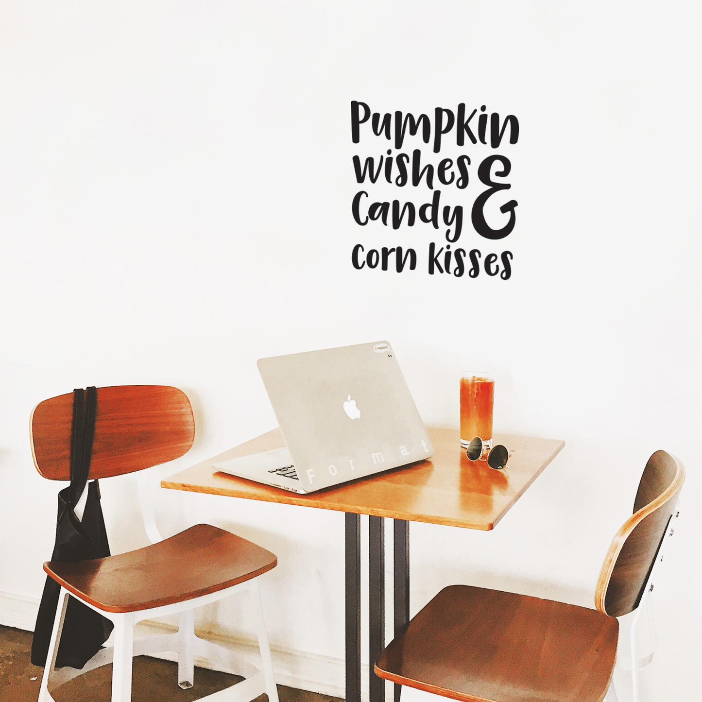 Vinyl Wall Art Decal - Pumpkin Wishes and Candy Corn Kisses Vinyl Sticker - Removable Peel and Stick Indoor Outdoor Halloween Decorations for Home, Classroom, Windows, and Spooky Decor