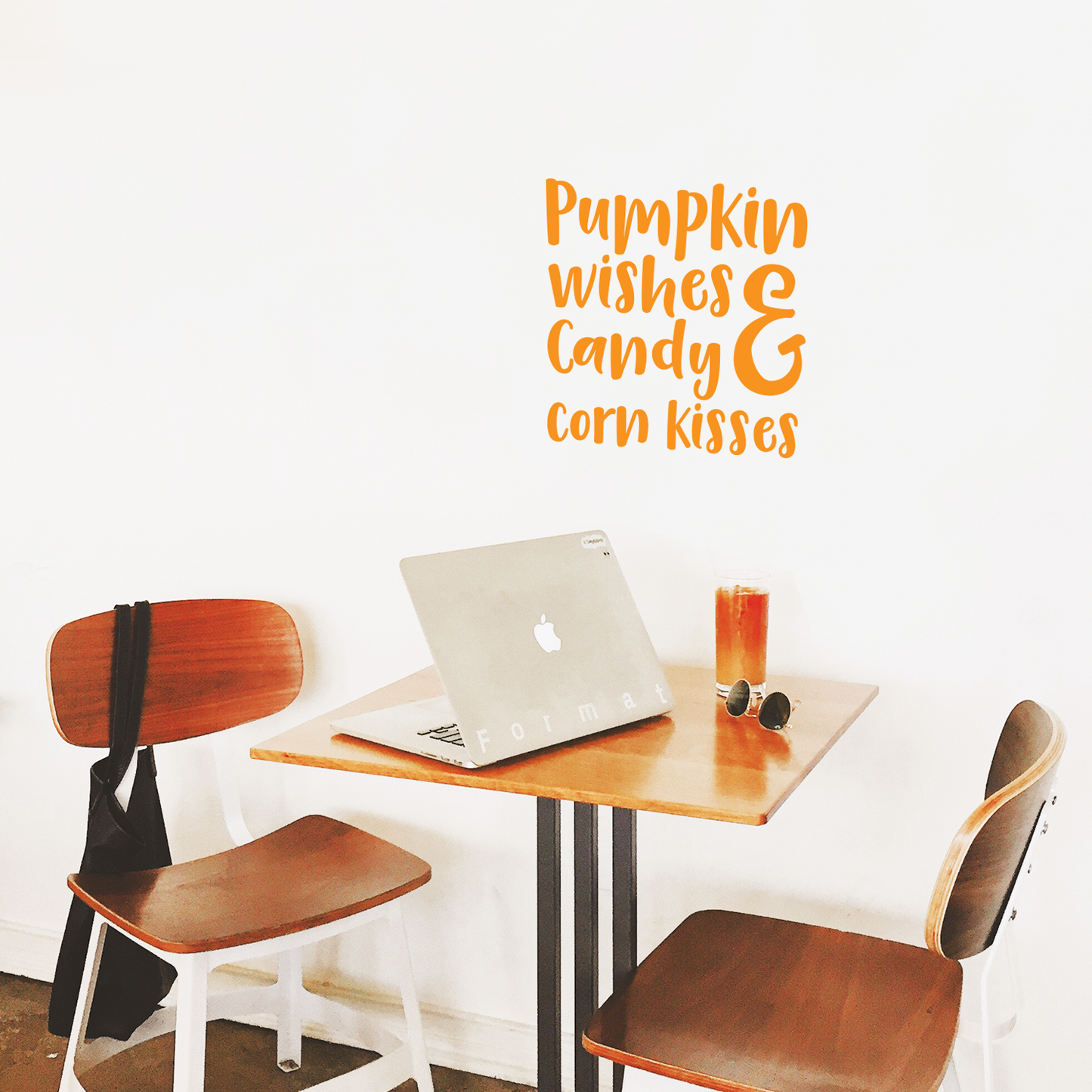 Vinyl Wall Art Decal - Pumpkin Wishes and Candy Corn Kisses Vinyl Sticker - Removable Peel and Stick Indoor Outdoor Halloween Decorations for Home, Classroom, Windows, and Spooky Decor