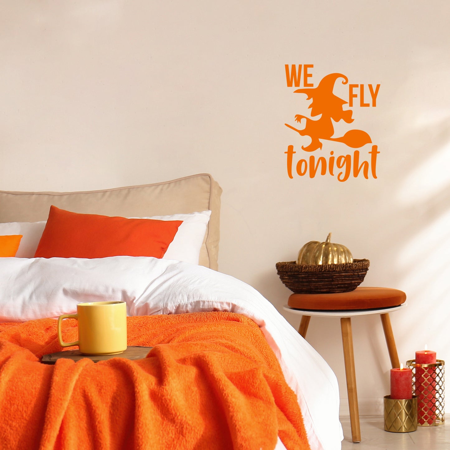 Vinyl Wall Art Decal - We Fly Tonight - 16" x 13" - Trendy Fun Halloween Humorous Witch & Broom Design Sticker for Living Room Windows Doors Entry Storefront Coffee Shop Spooky Decor