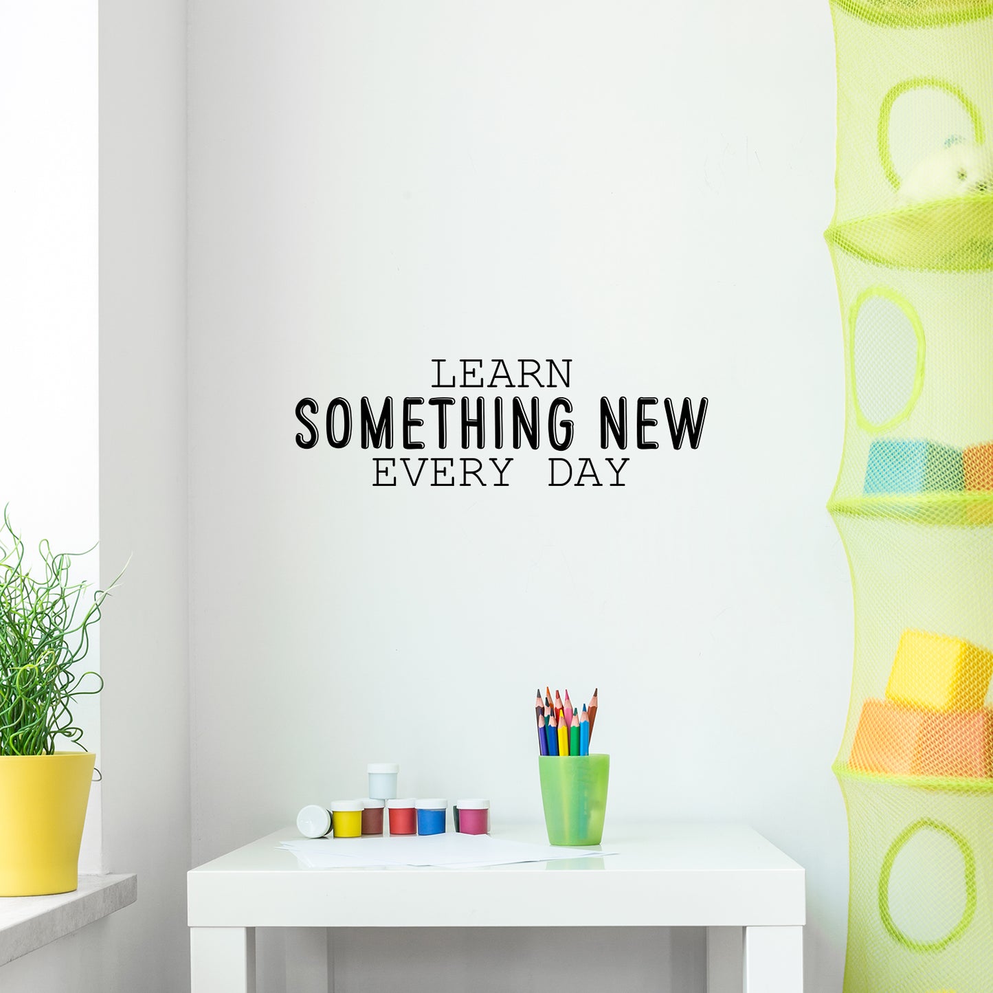 Vinyl Wall Art Decal - Learn Something New Every Day - 9" x 30" - Modern Fun Positive Classroom Quote Sticker for Home Living Room Playroom School Library Educational Decor