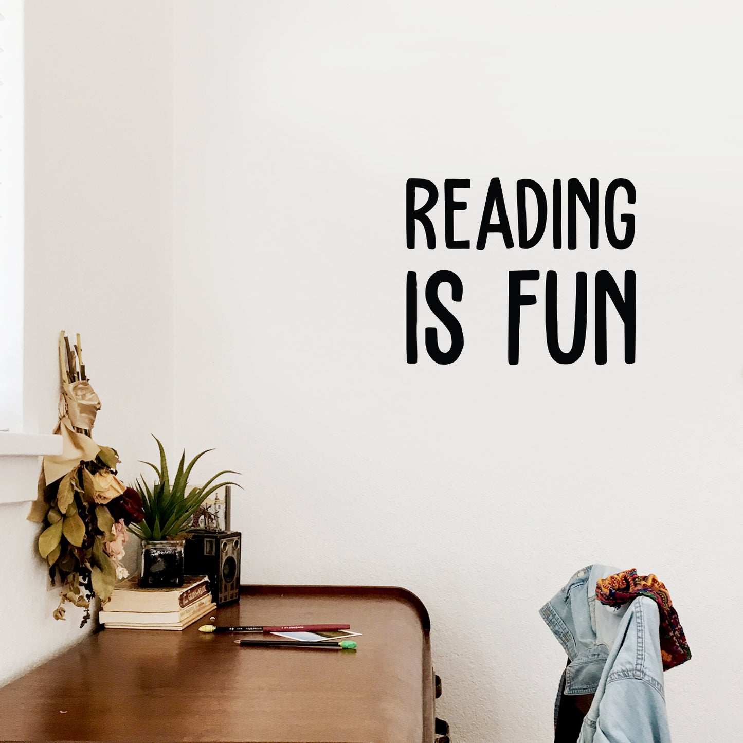 Vinyl Wall Art Decal - Reading is Fun - 16.3" x 20" - Modern Inspiring Positive Classroom Quote Sticker for Living Room Playroom School Library Office Coffee Shop Educational Decor