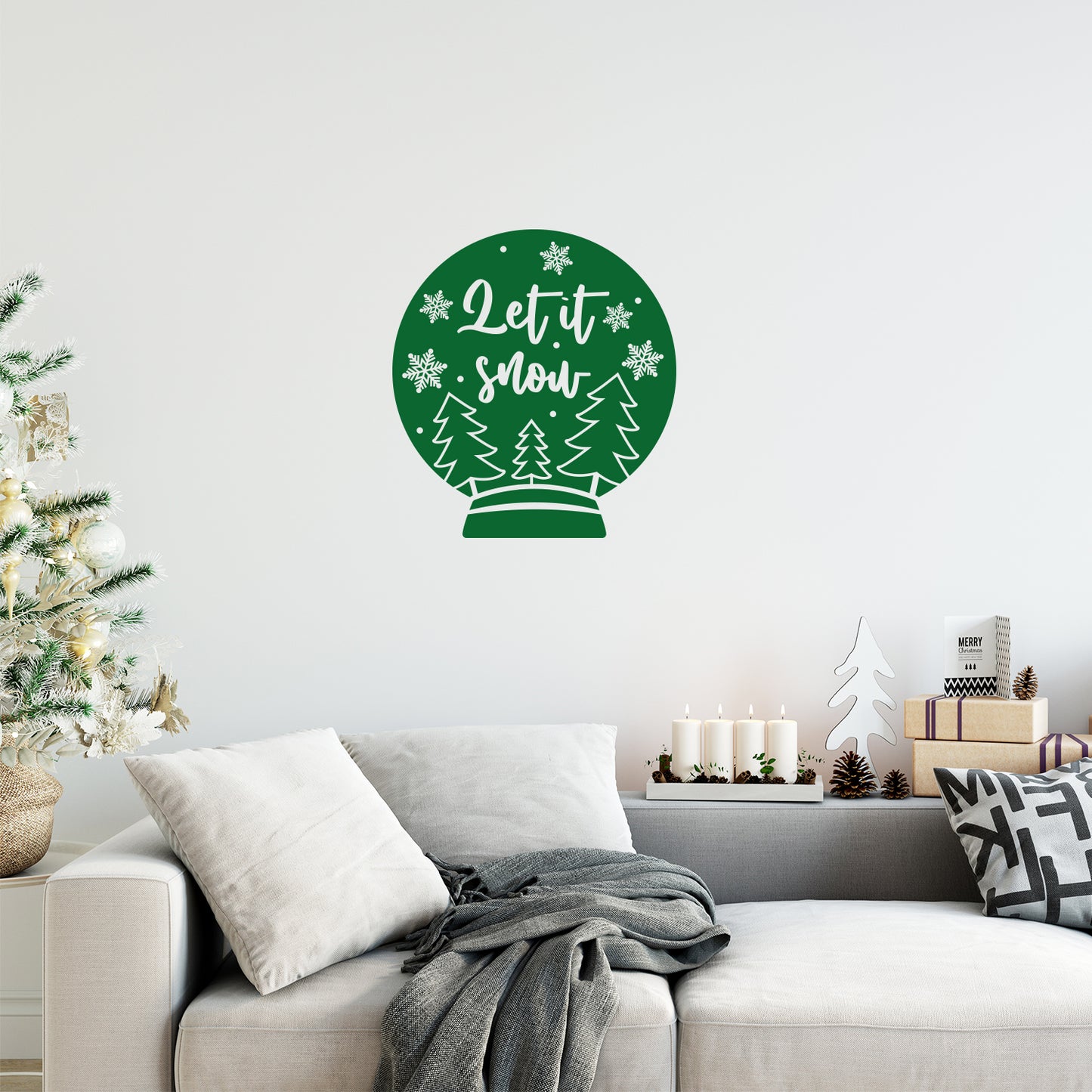 Vinyl Wall Art Decal - Let It Snow - Lovely Christmas Snow Globe Design Holiday Wall Art Sticker Vinyl Decal for Living Room Doors Windows Storefront School Coffee Shop