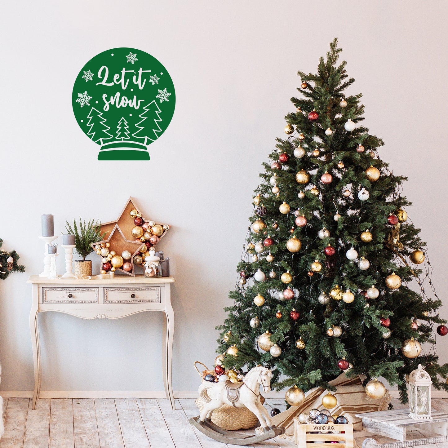 Vinyl Wall Art Decal - Let It Snow - Lovely Christmas Snow Globe Design Holiday Wall Art Sticker Vinyl Decal for Living Room Doors Windows Storefront School Coffee Shop