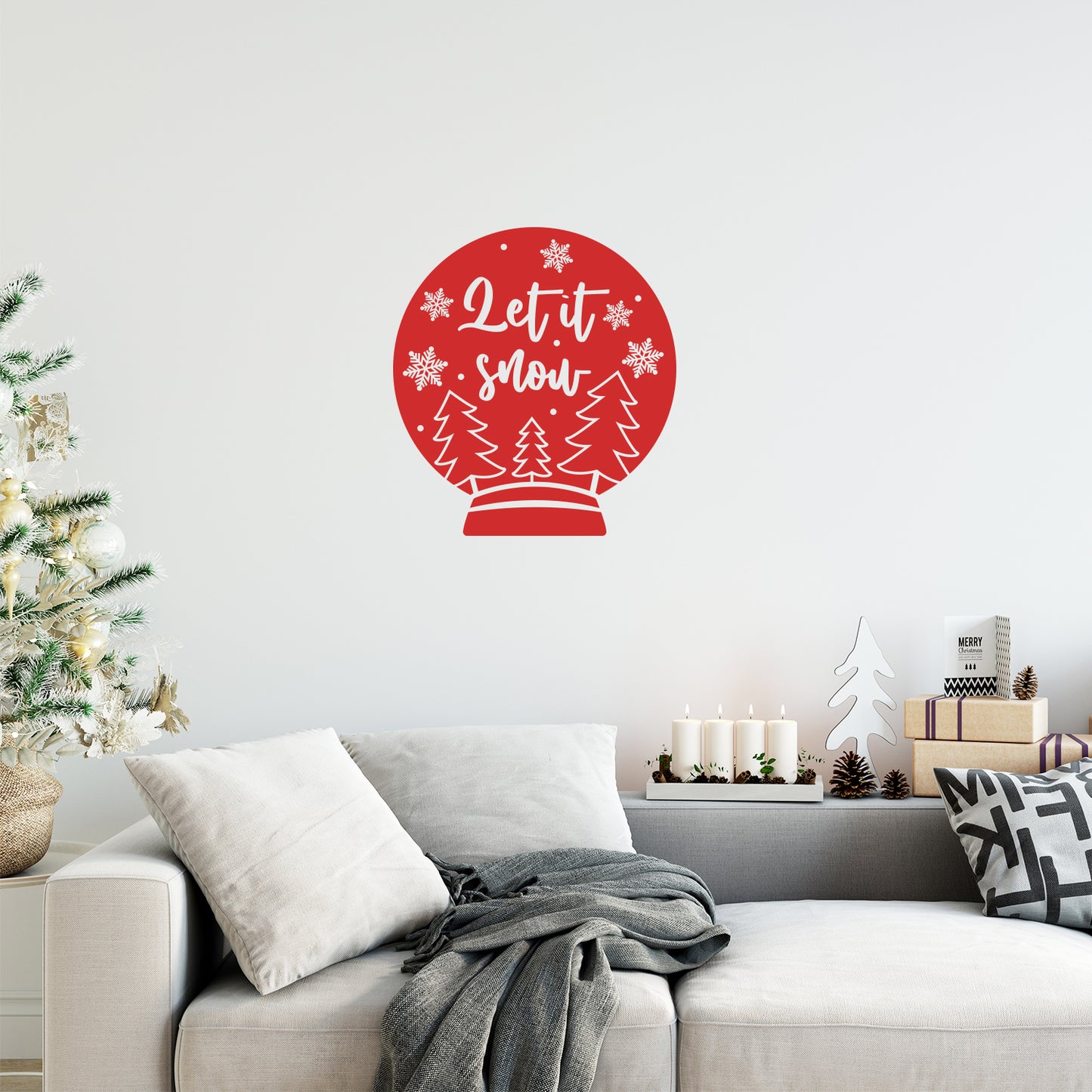 Vinyl Wall Art Decal - Let It Snow - Lovely Christmas Snow Globe Design Holiday Wall Art Sticker Vinyl Decal for Living Room Doors Windows Storefront School Coffee Shop