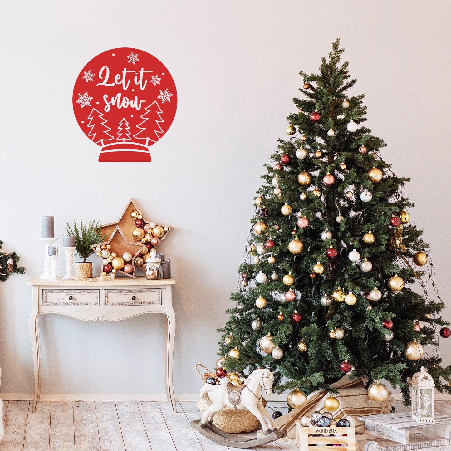 Vinyl Wall Art Decal - Let It Snow - Lovely Christmas Snow Globe Design Holiday Wall Art Sticker Vinyl Decal for Living Room Doors Windows Storefront School Coffee Shop