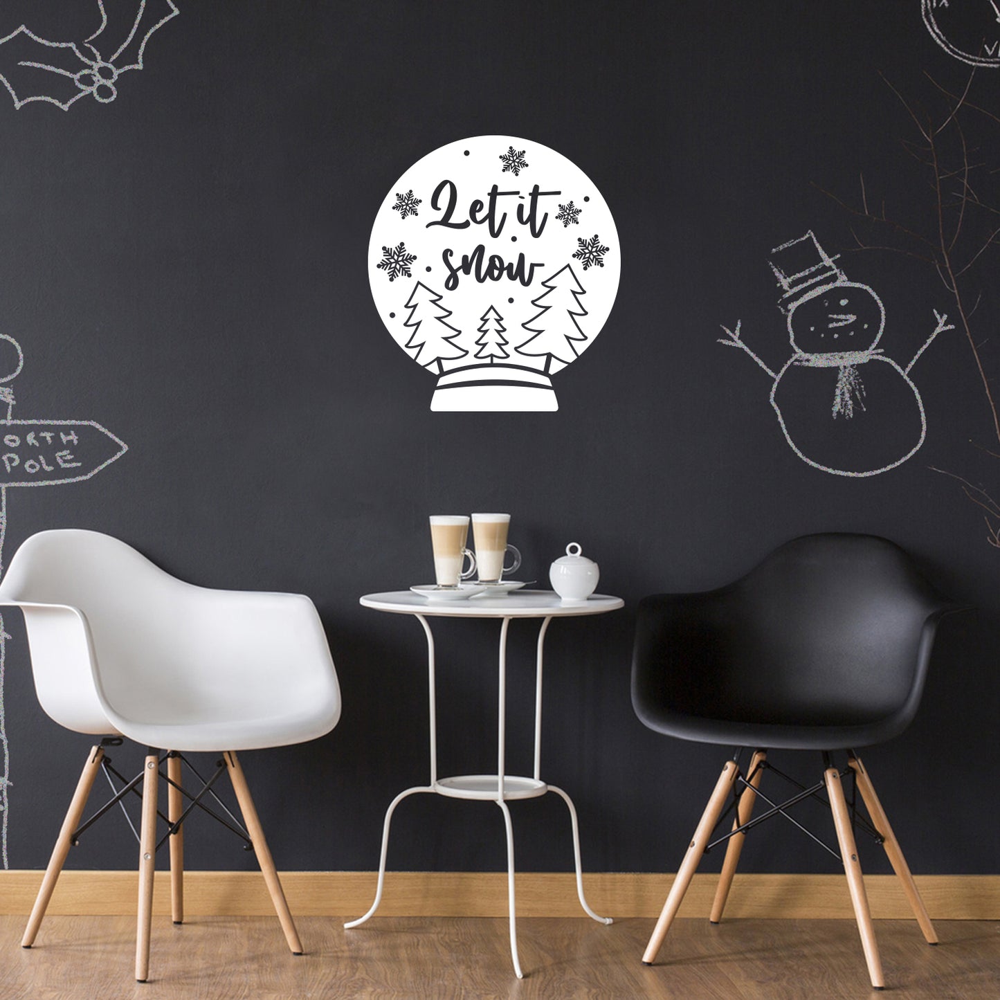 Vinyl Wall Art Decal - Let It Snow - Lovely Christmas Snow Globe Design Holiday Wall Art Sticker Vinyl Decal for Living Room Doors Windows Storefront School Coffee Shop