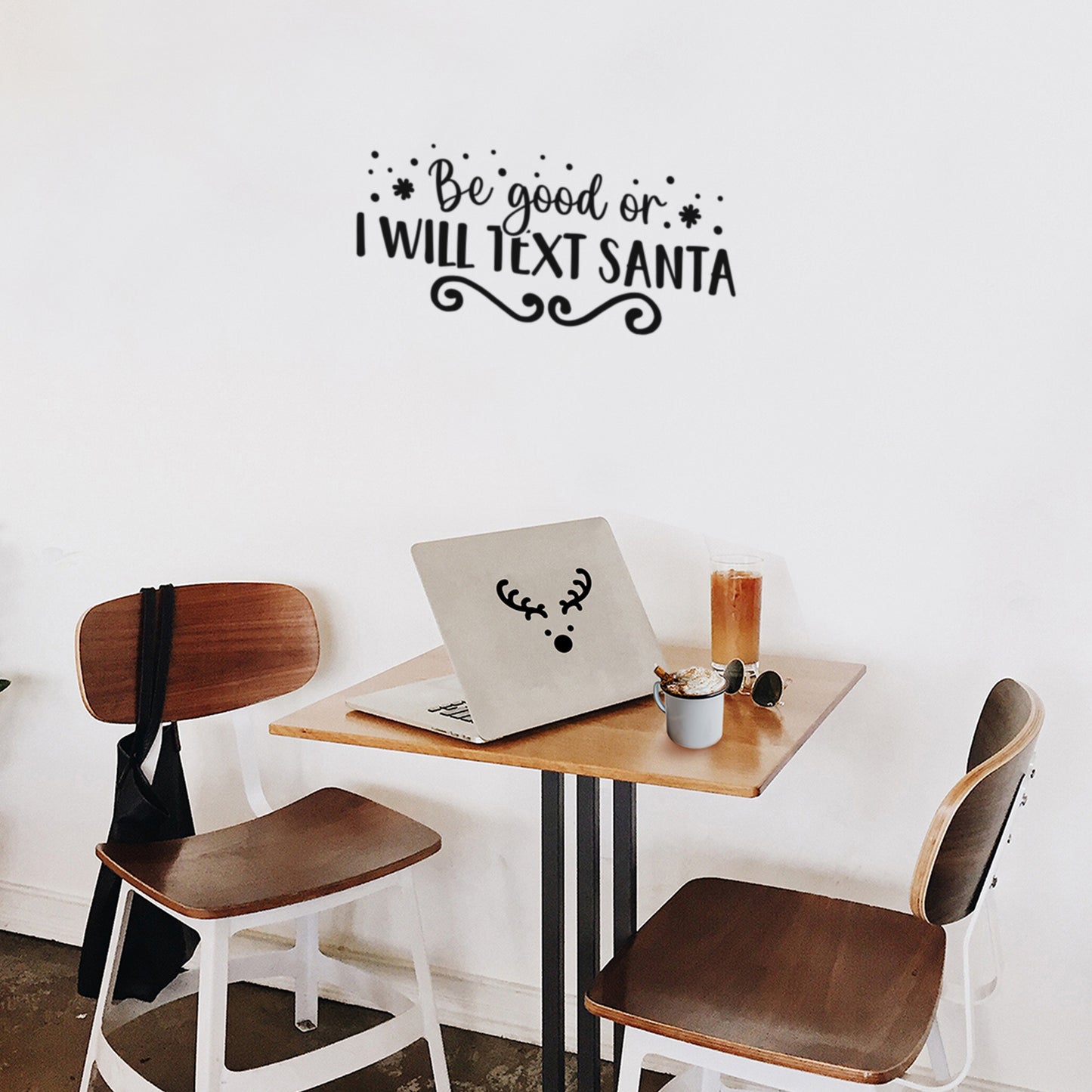 Vinyl Wall Art Decal - Be Good Or I Will Text Santa - 11" x 25" - Inspiring Fun Lovely Christmas Season Quote Sticker for Living Room Doors Windows School Coffee Shop Holyday Decor