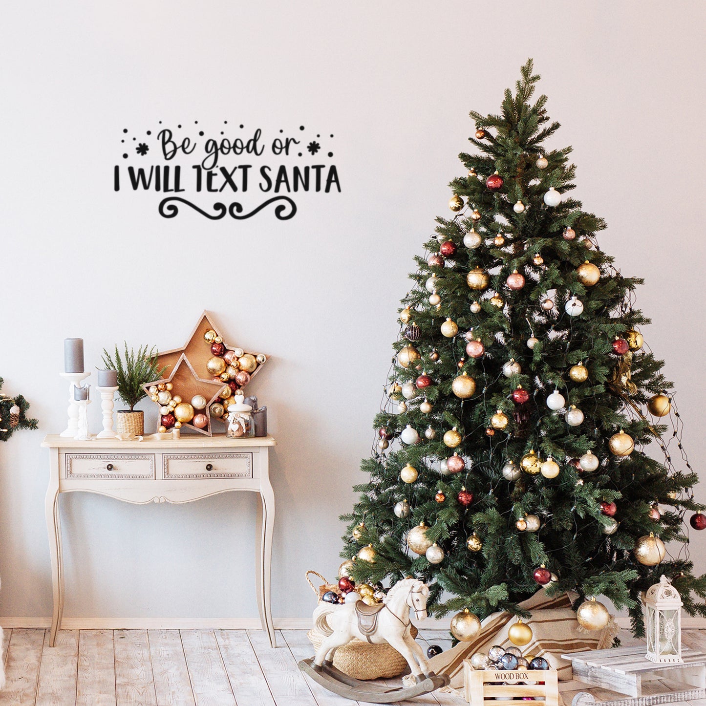 Vinyl Wall Art Decal - Be Good Or I Will Text Santa - 11" x 25" - Inspiring Fun Lovely Christmas Season Quote Sticker for Living Room Doors Windows School Coffee Shop Holyday Decor
