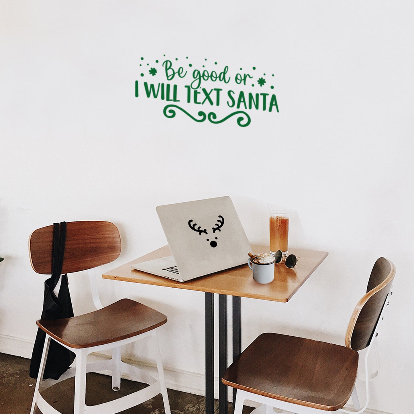Vinyl Wall Art Decal - Be Good Or I Will Text Santa - 11" x 25" - Inspiring Fun Lovely Christmas Season Quote Sticker for Living Room Doors Windows School Coffee Shop Holyday Decor