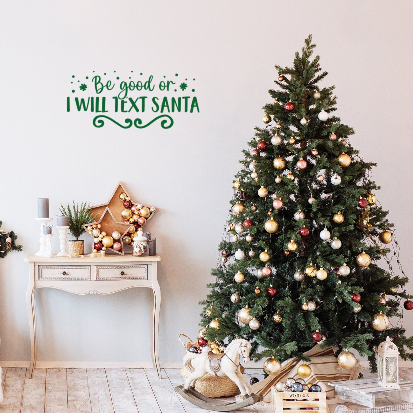 Vinyl Wall Art Decal - Be Good Or I Will Text Santa - 11" x 25" - Inspiring Fun Lovely Christmas Season Quote Sticker for Living Room Doors Windows School Coffee Shop Holyday Decor