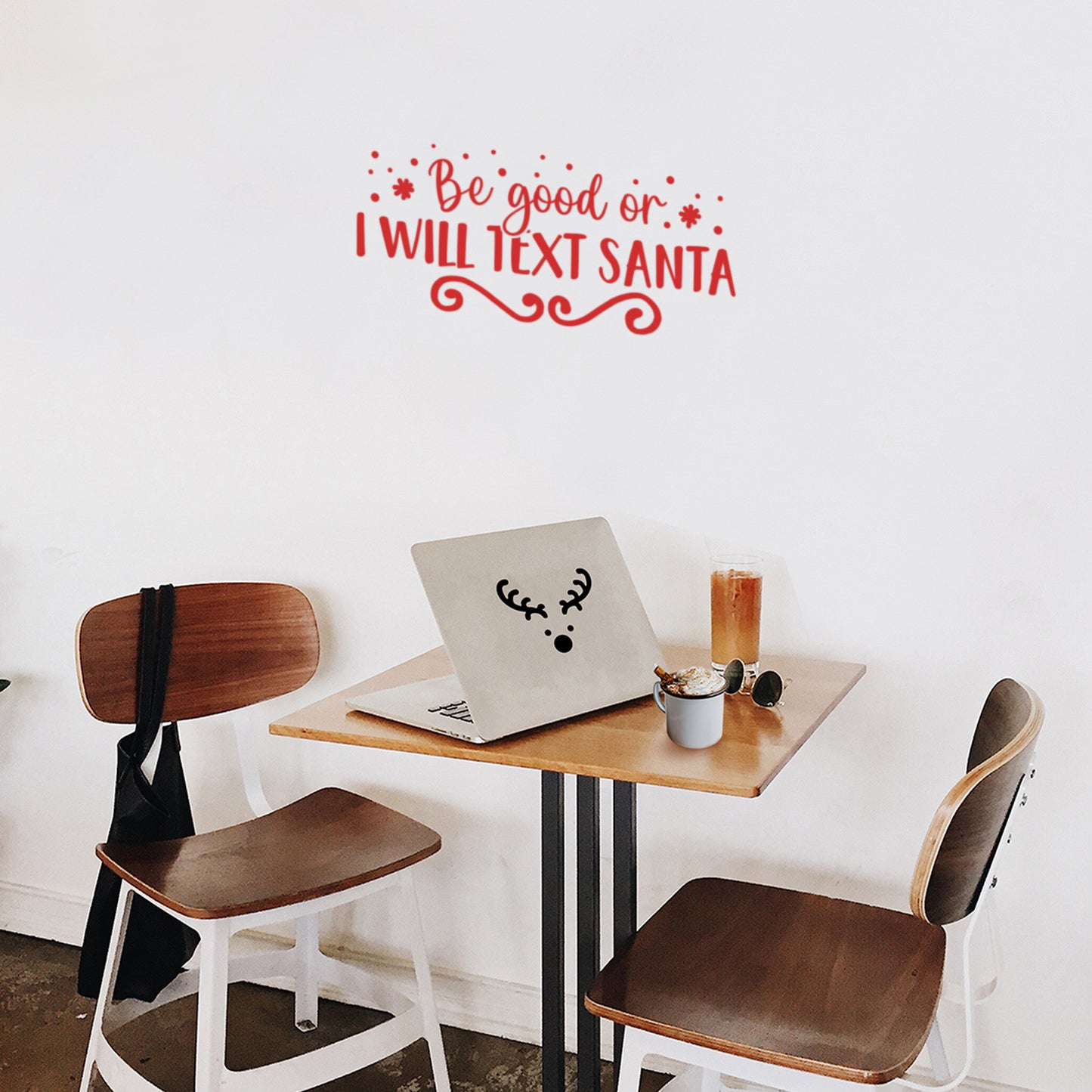 Vinyl Wall Art Decal - Be Good Or I Will Text Santa - 11" x 25" - Inspiring Fun Lovely Christmas Season Quote Sticker for Living Room Doors Windows School Coffee Shop Holyday Decor