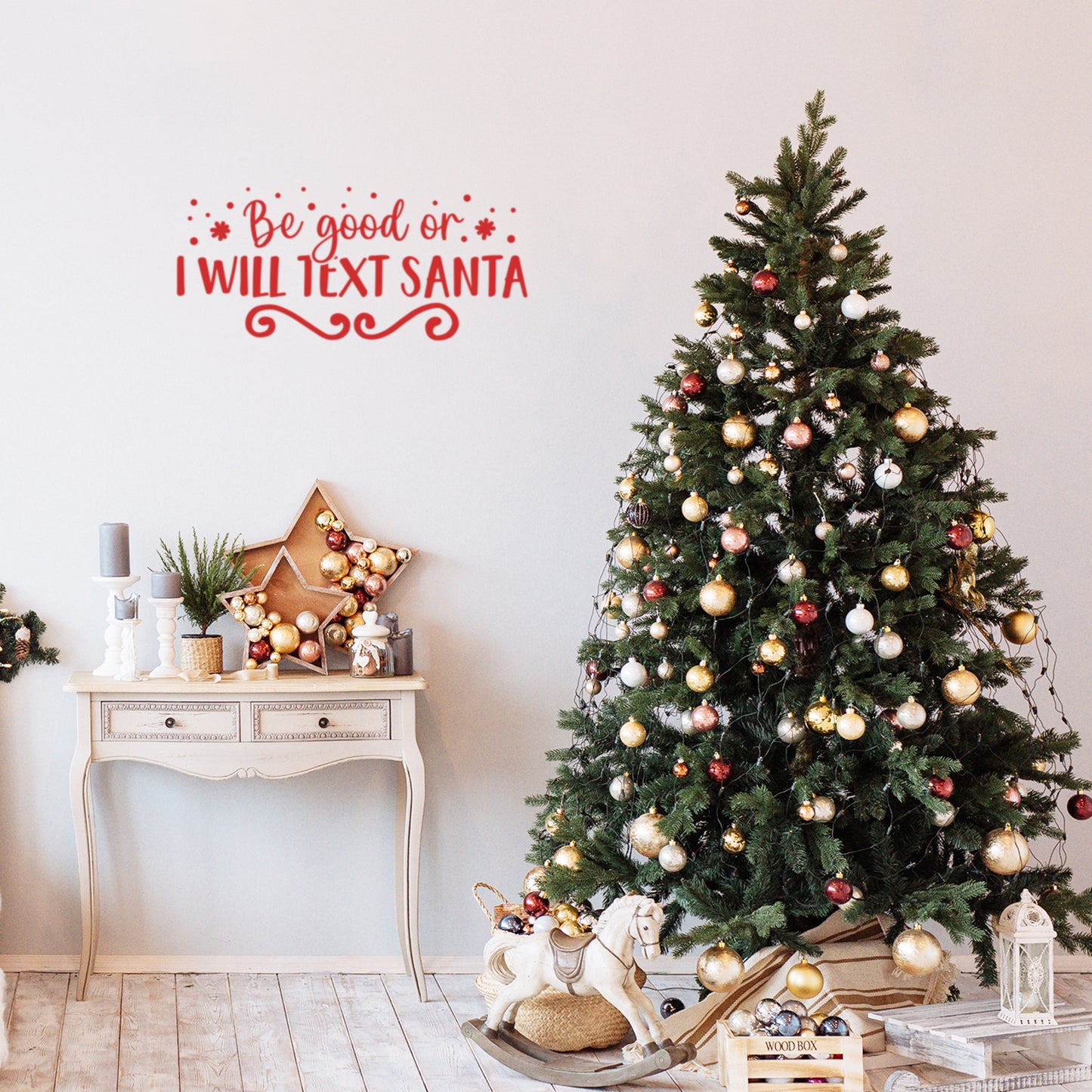 Vinyl Wall Art Decal - Be Good Or I Will Text Santa - 11" x 25" - Inspiring Fun Lovely Christmas Season Quote Sticker for Living Room Doors Windows School Coffee Shop Holyday Decor