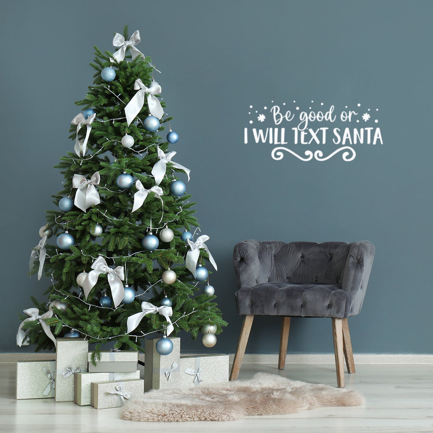 Vinyl Wall Art Decal - Be Good Or I Will Text Santa - 11" x 25" - Inspiring Fun Lovely Christmas Season Quote Sticker for Living Room Doors Windows School Coffee Shop Holyday Decor