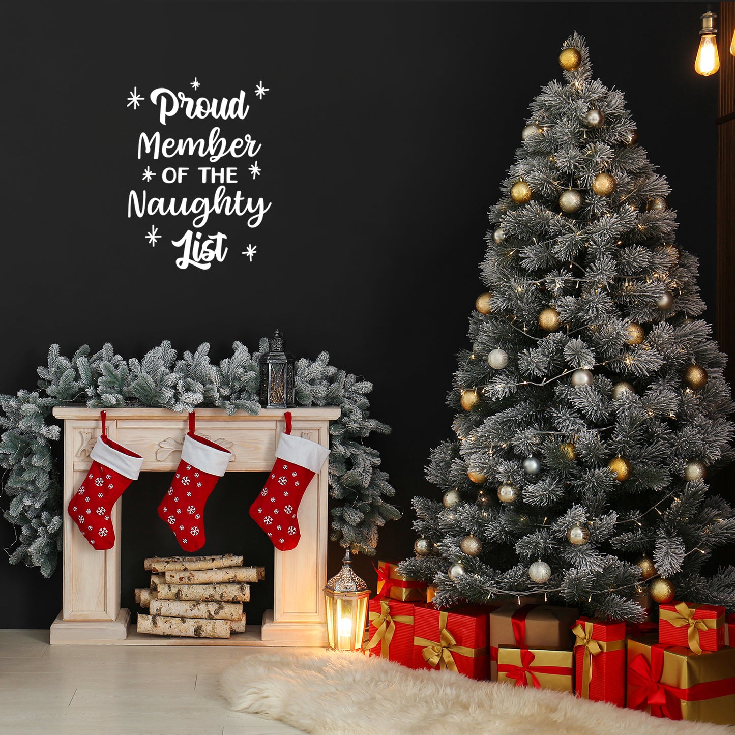 Vinyl Wall Art Decal - Proud Member of The Naughty List - 22.5" x 17" - Lovely Fun Sarcastic Christmas Quote Sticker for Home Living Room Playroom Bedroom Kids Room Holyday Decor