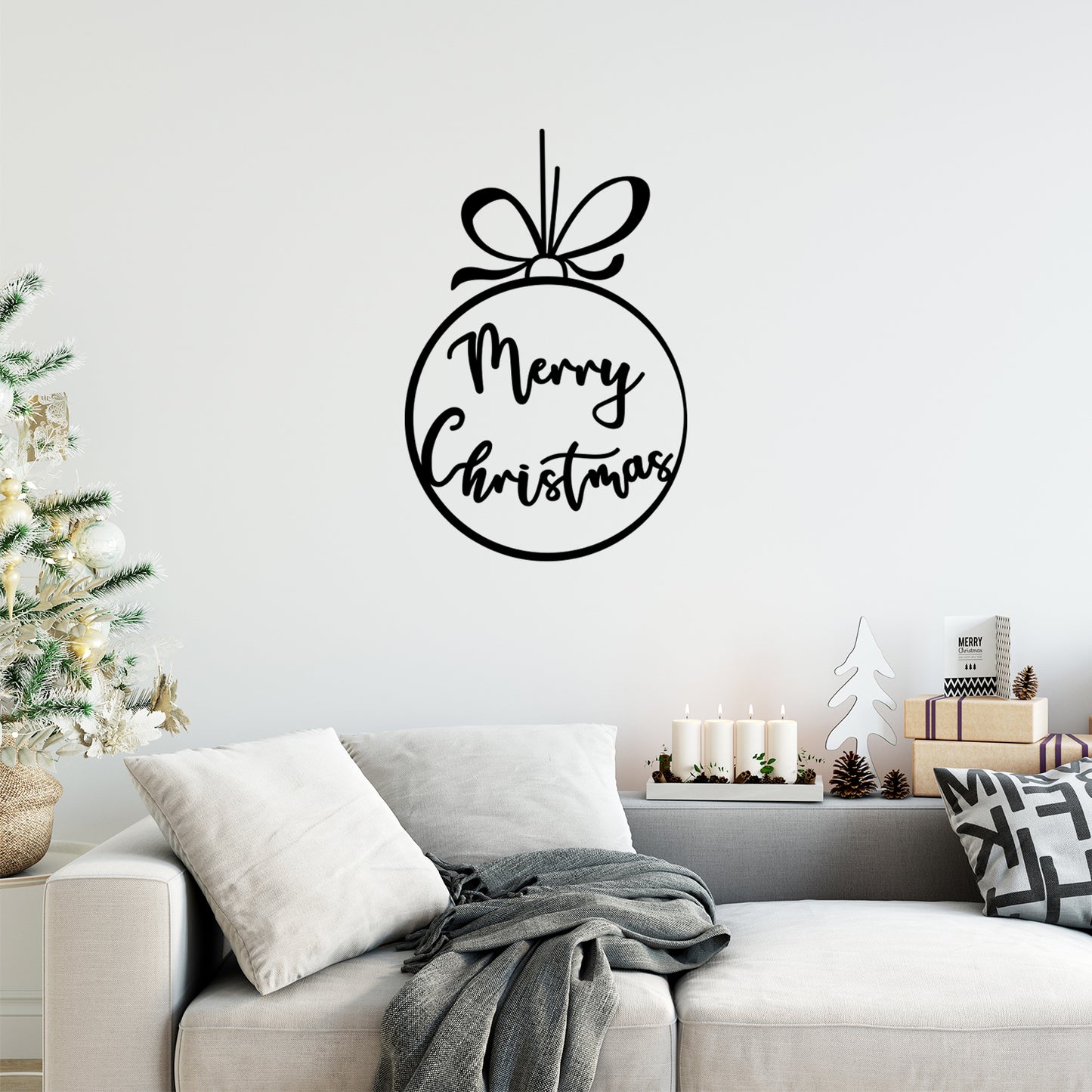 Vinyl Wall Art Decal - Merry Christmas Ornament - 26" x 17" - Trendy Cute Inspirational Christmas Holiday Season Quote Sticker for Living Dining Room Entry Door Storefront Shop Decor