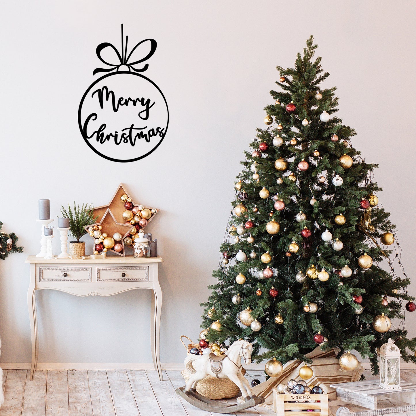 Vinyl Wall Art Decal - Merry Christmas Ornament - 26" x 17" - Trendy Cute Inspirational Christmas Holiday Season Quote Sticker for Living Dining Room Entry Door Storefront Shop Decor