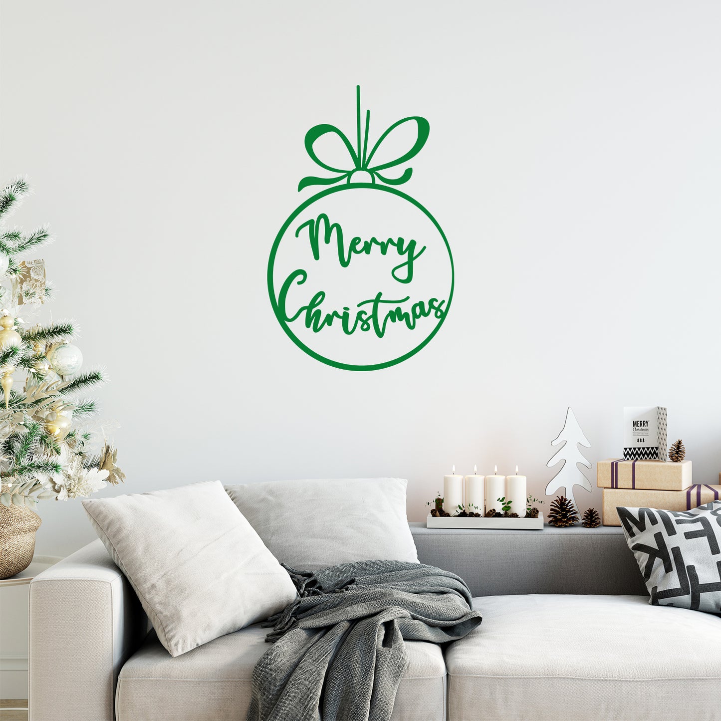 Vinyl Wall Art Decal - Merry Christmas Ornament - 26" x 17" - Trendy Cute Inspirational Christmas Holiday Season Quote Sticker for Living Dining Room Entry Door Storefront Shop Decor