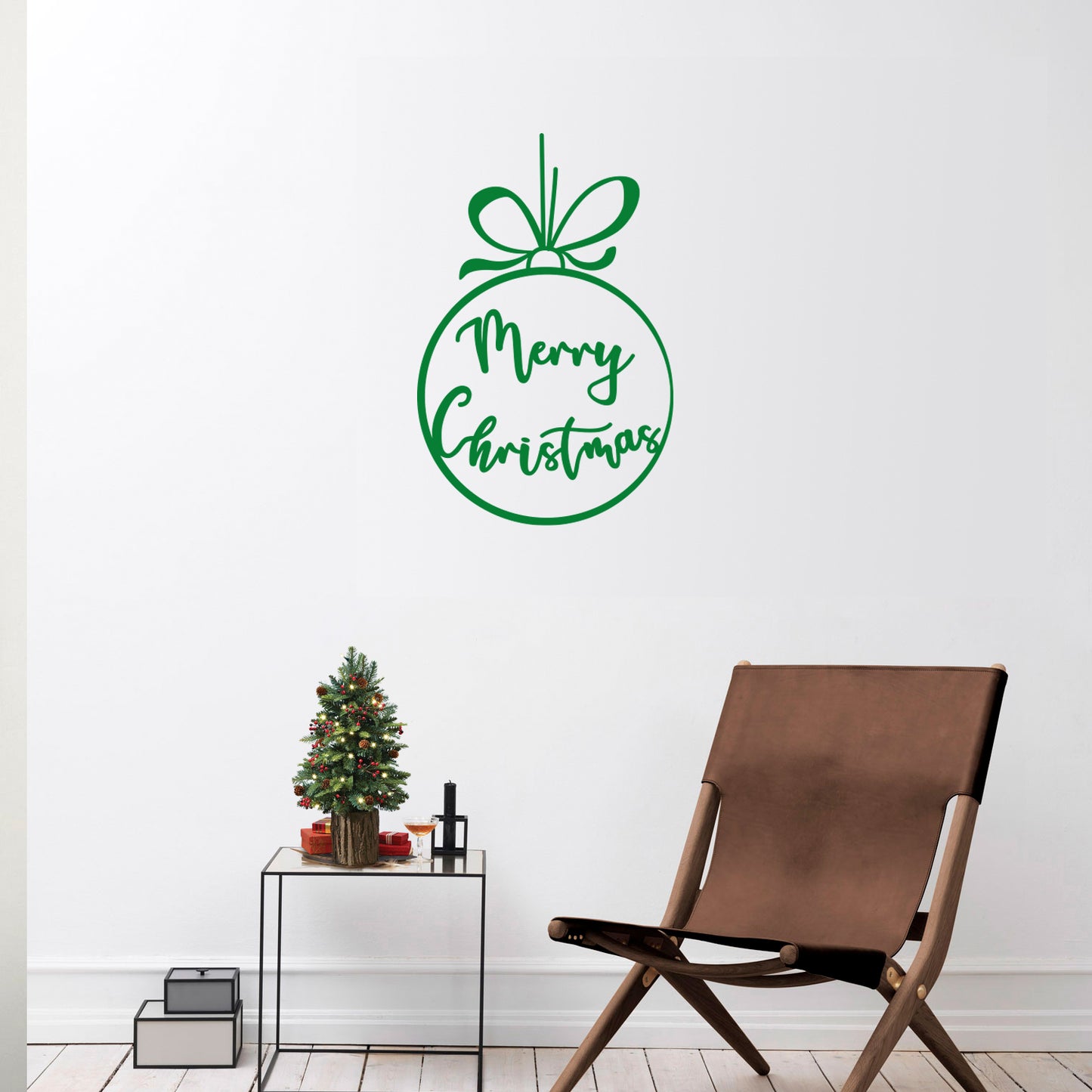 Vinyl Wall Art Decal - Merry Christmas Ornament - 26" x 17" - Trendy Cute Inspirational Christmas Holiday Season Quote Sticker for Living Dining Room Entry Door Storefront Shop Decor